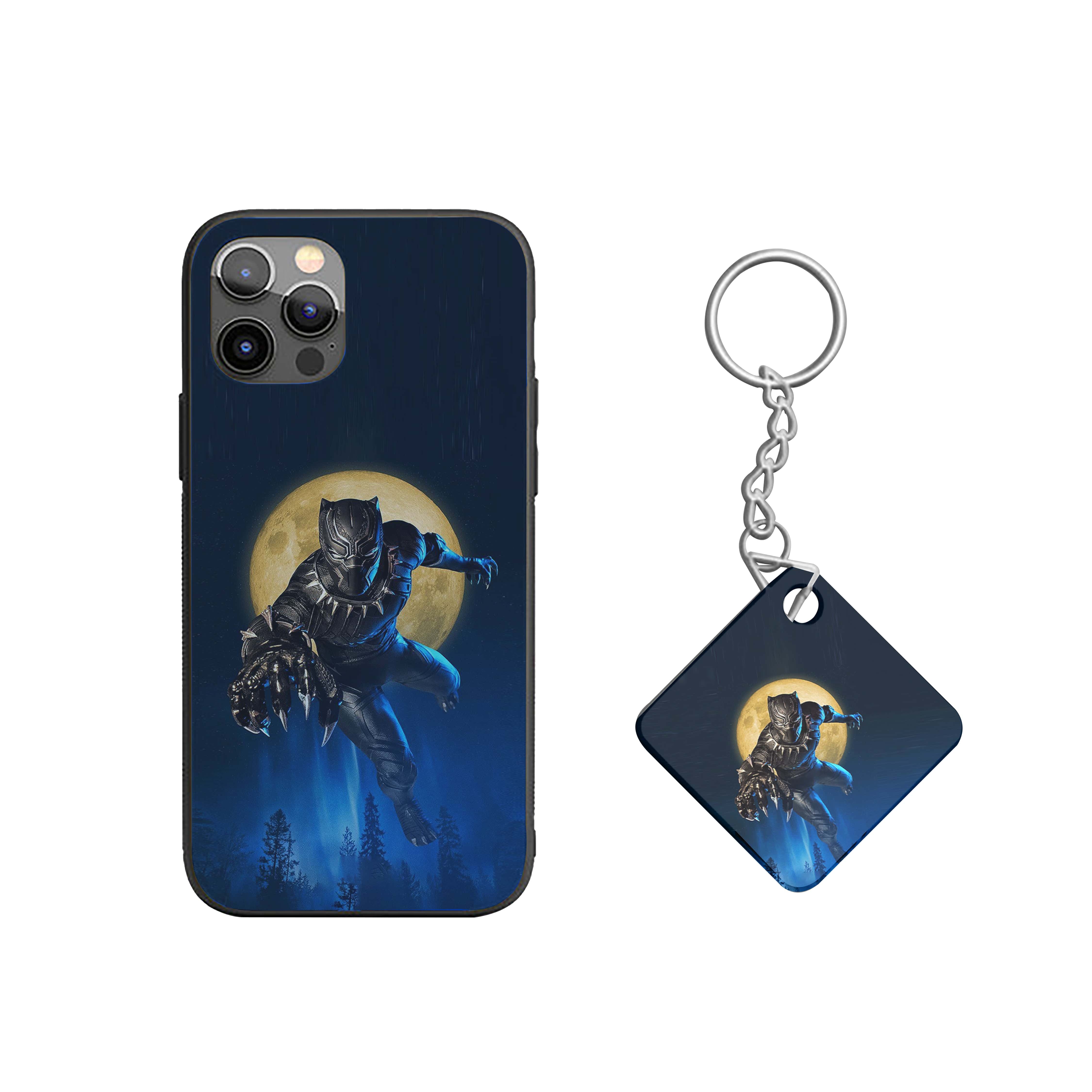 Black Panther against a backdrop of the night sky Silicone Armored Phone Case