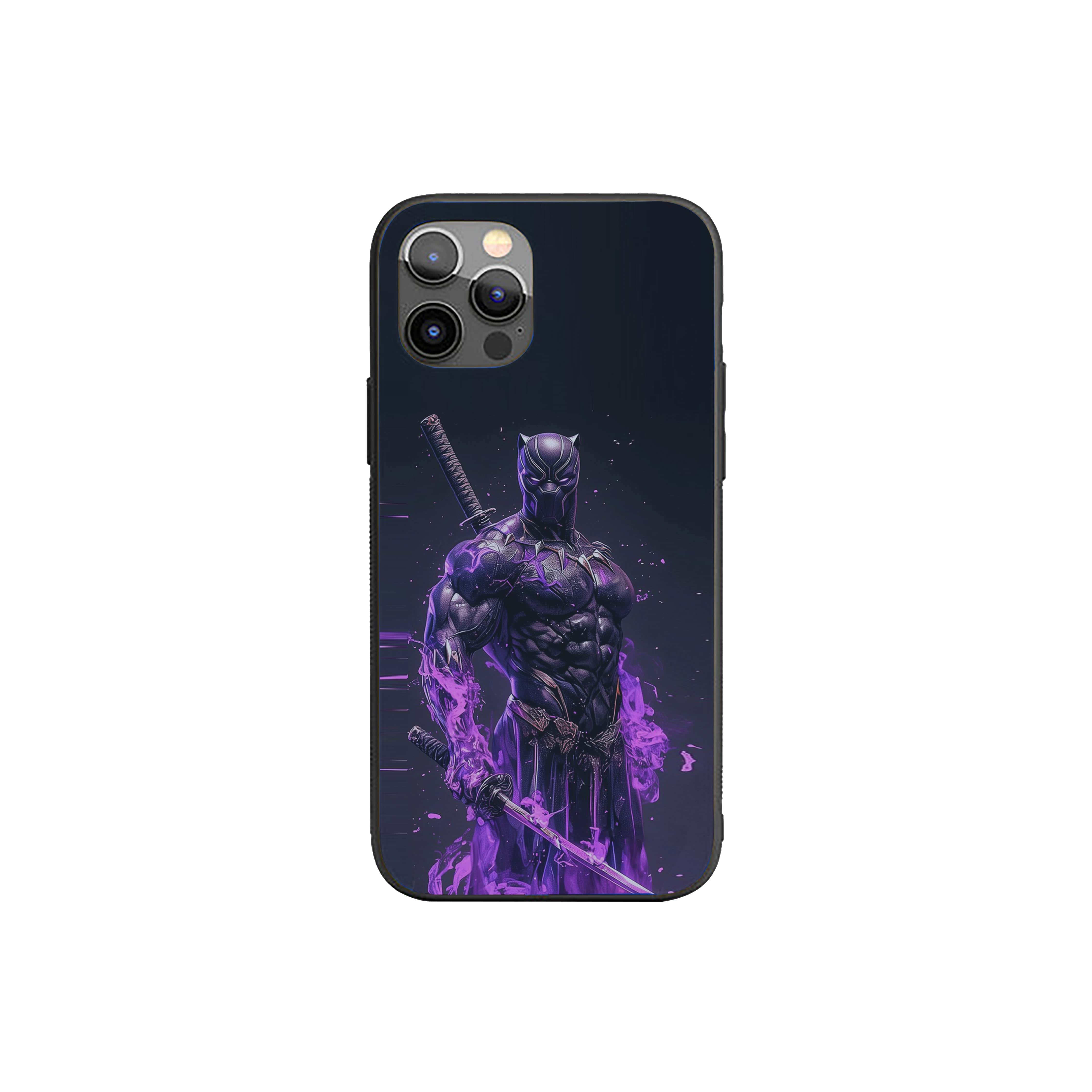 Black Panther with two katana-style swords Silicone Armored Phone Case