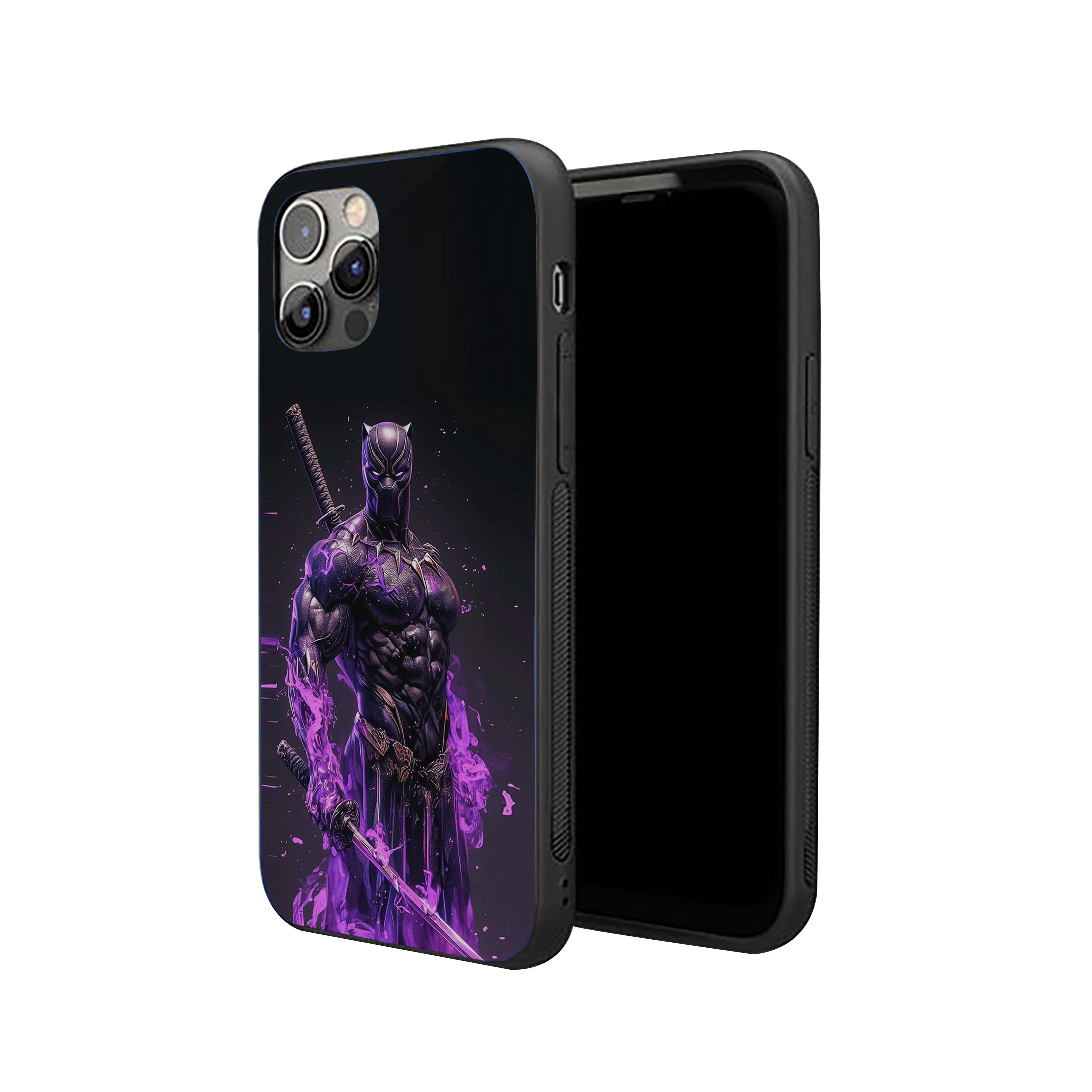 Black Panther with two katana-style swords Silicone Armored Phone Case