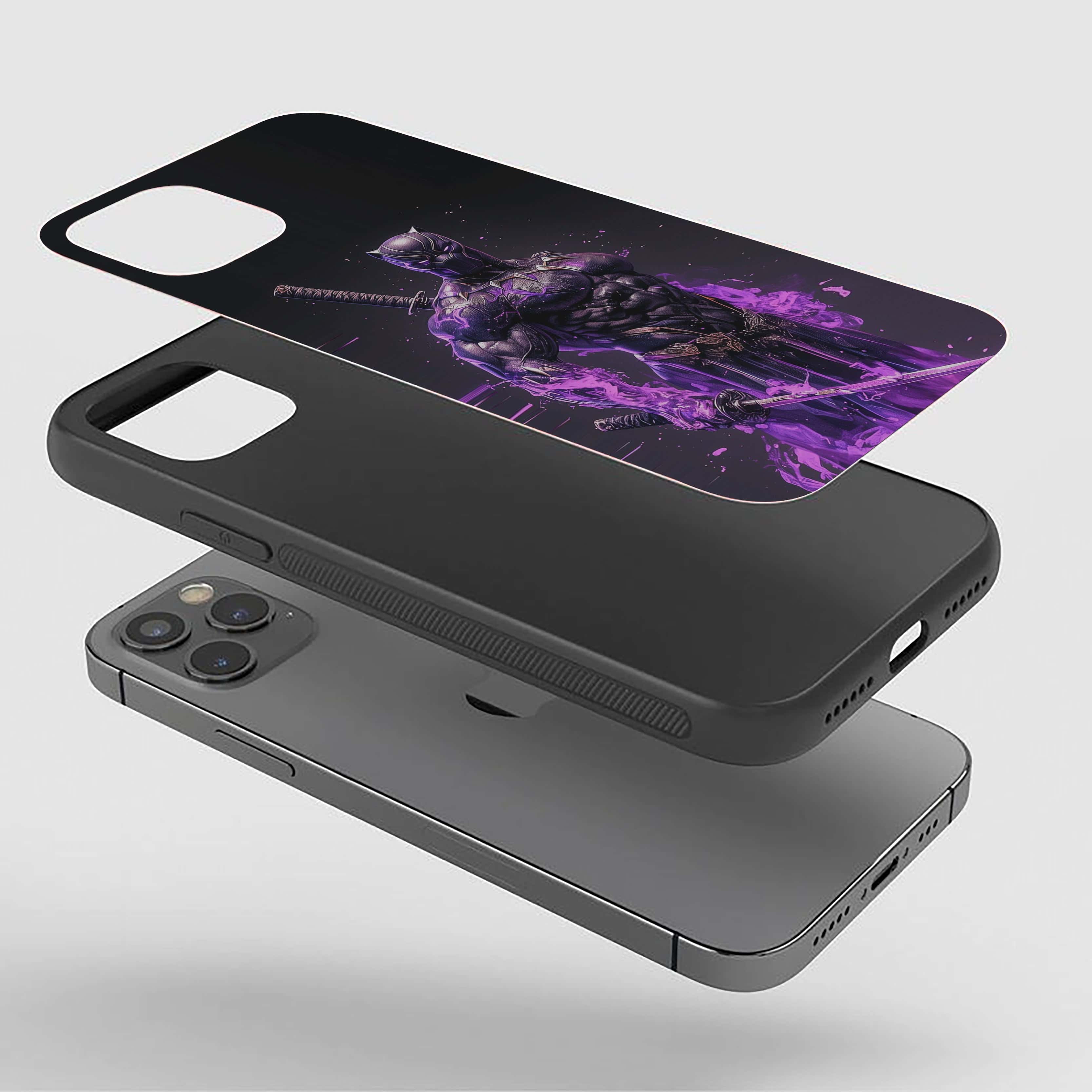 Black Panther with two katana-style swords Silicone Armored Phone Case