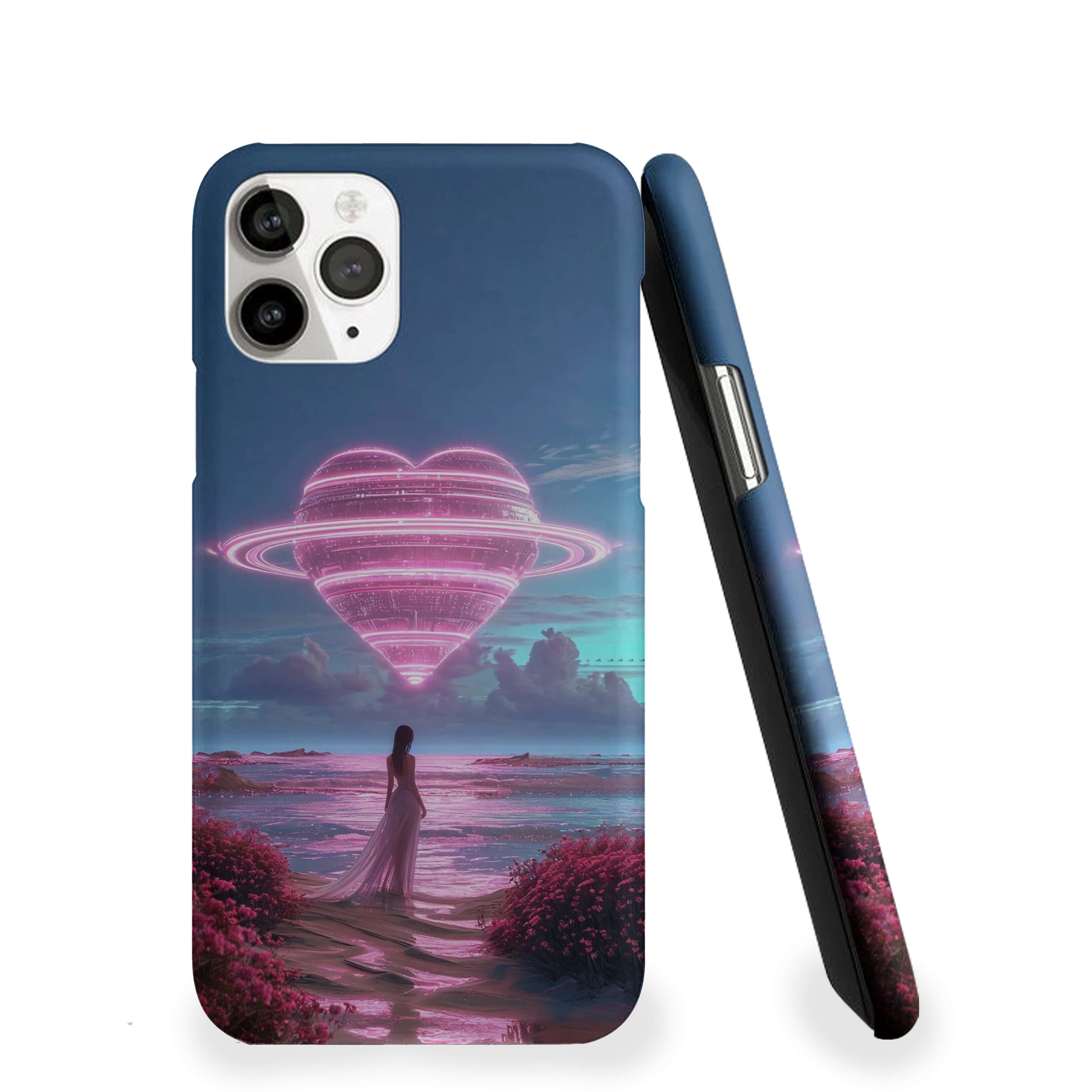 Girl At Beach With Love Theme Heart Phone Cover