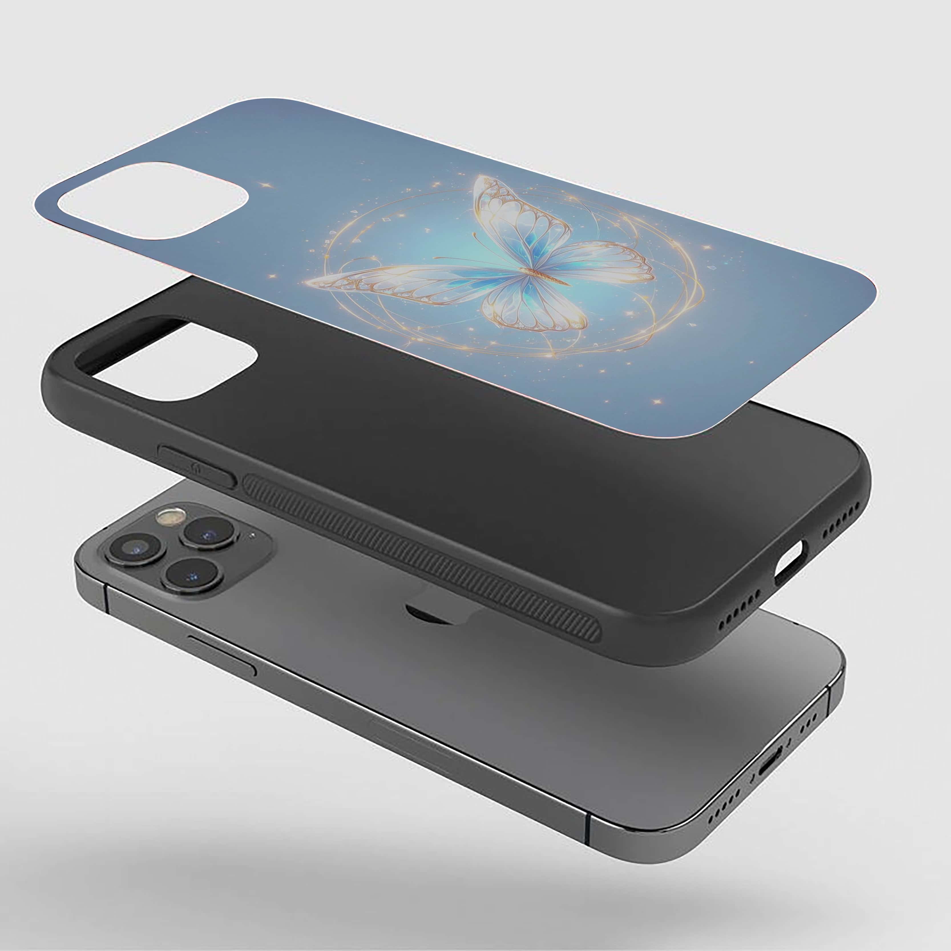 Golden Blue Butterfly Silicone Armored Phone Case