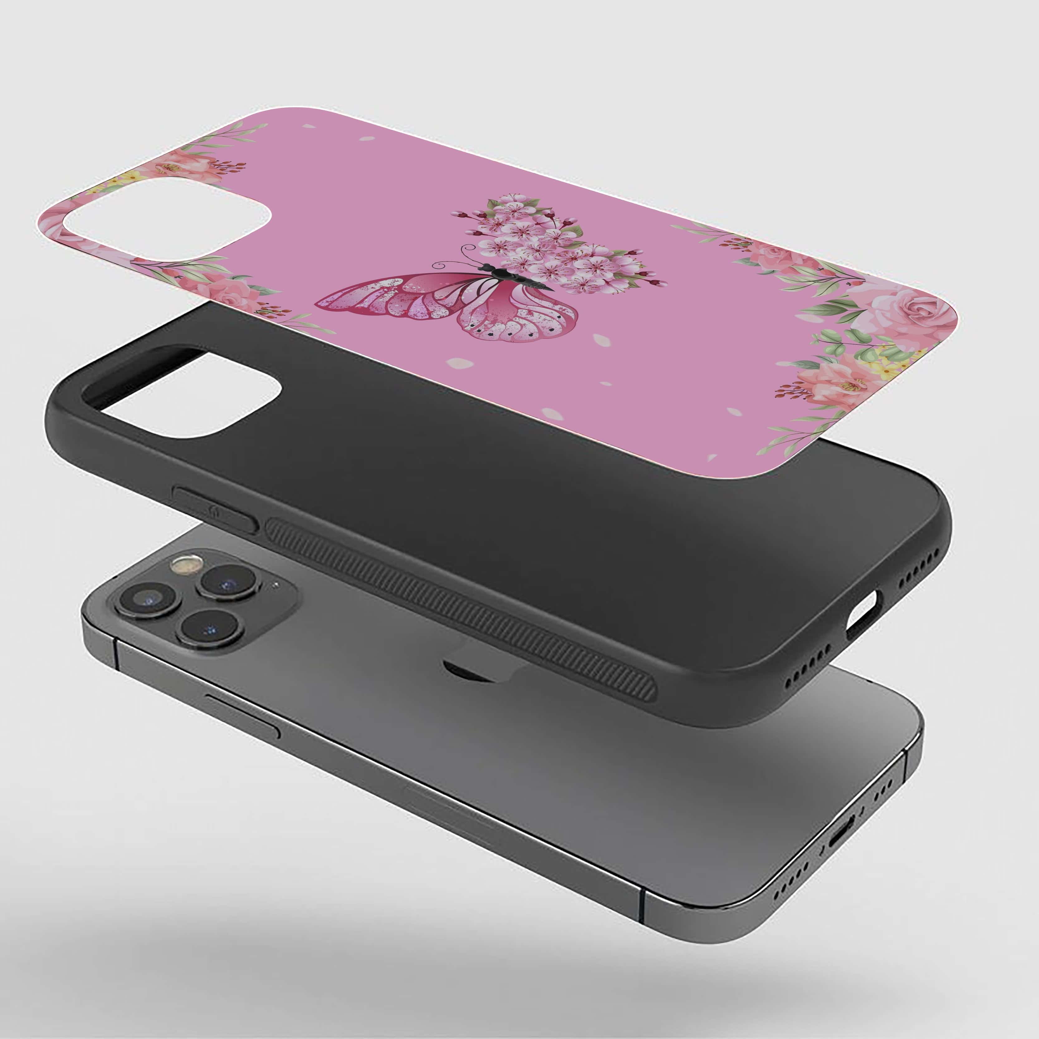 Butterfly With Flowral Wings Silicone Armored Phone Case