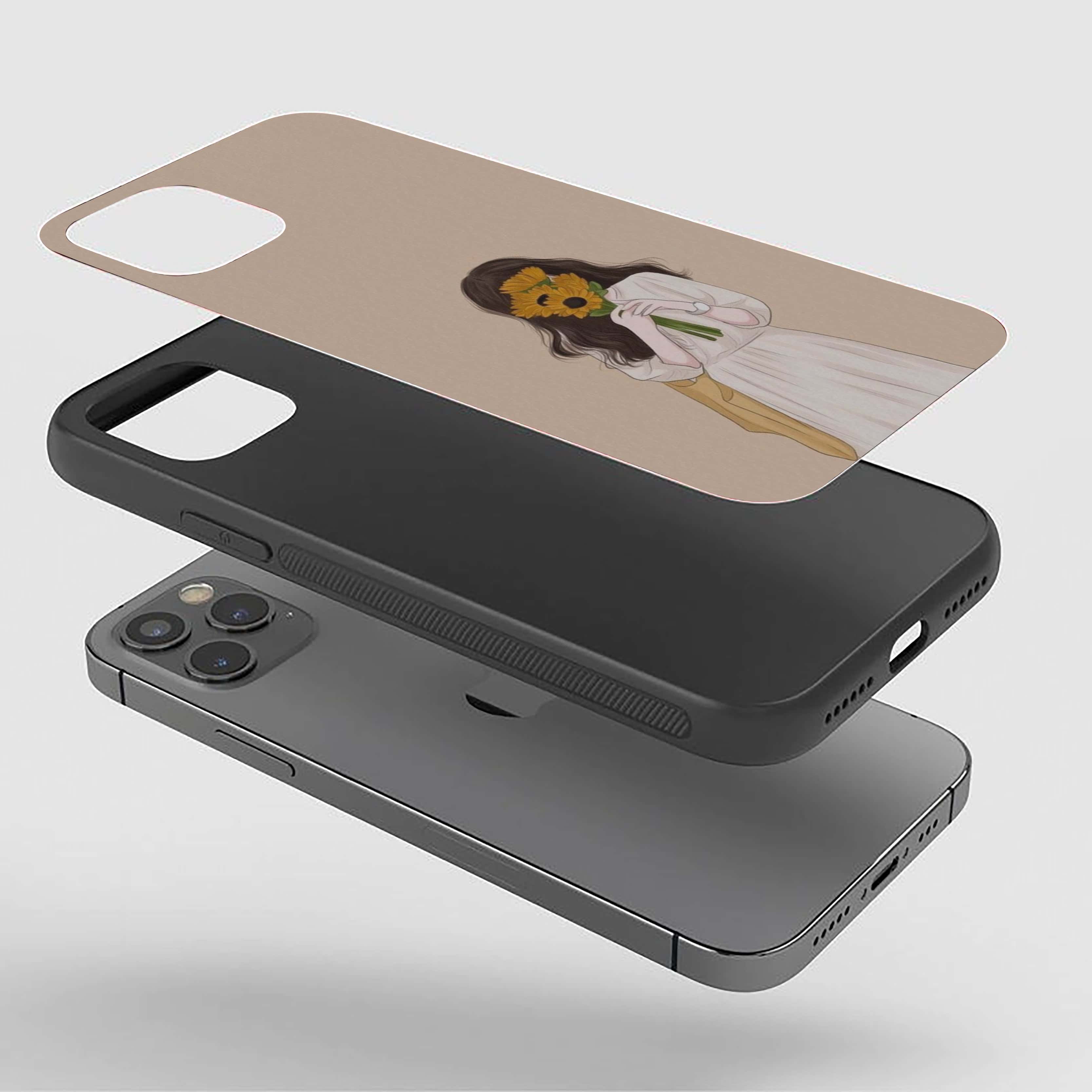 Hidden Girl With Flower Silicone Armored Phone Case