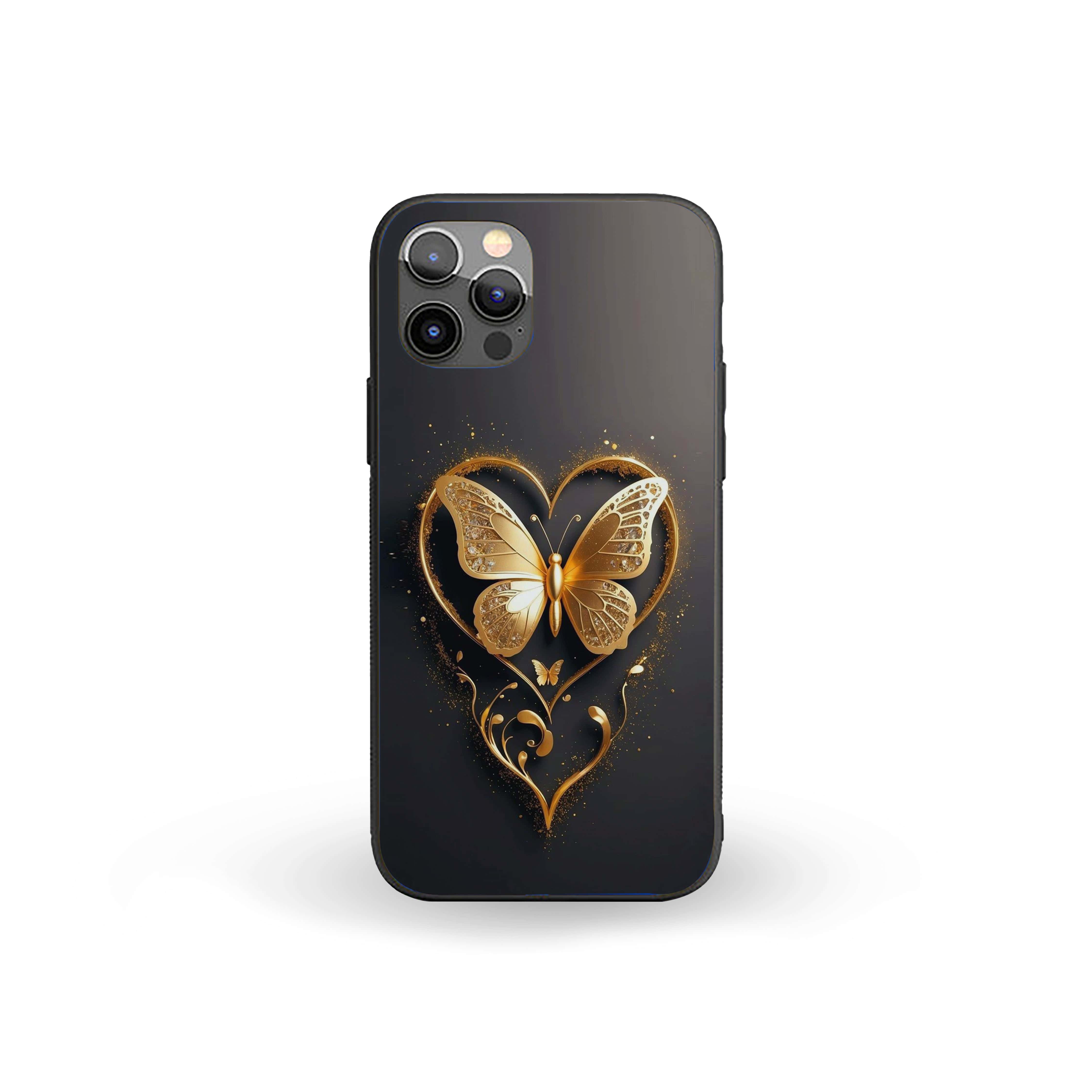 Golden Butterfly Heart Silicone Armored Phone Case