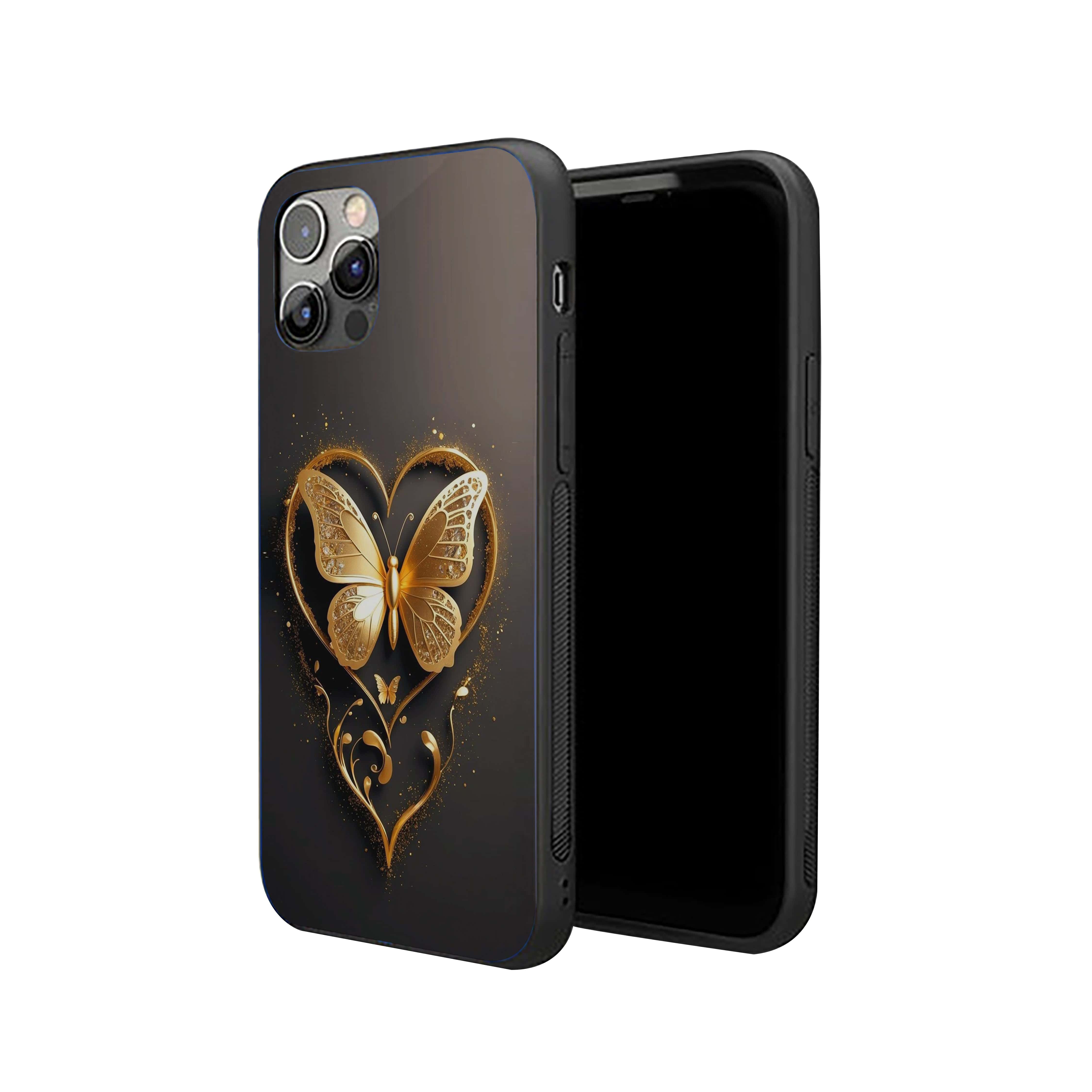 Golden Butterfly Heart Silicone Armored Phone Case