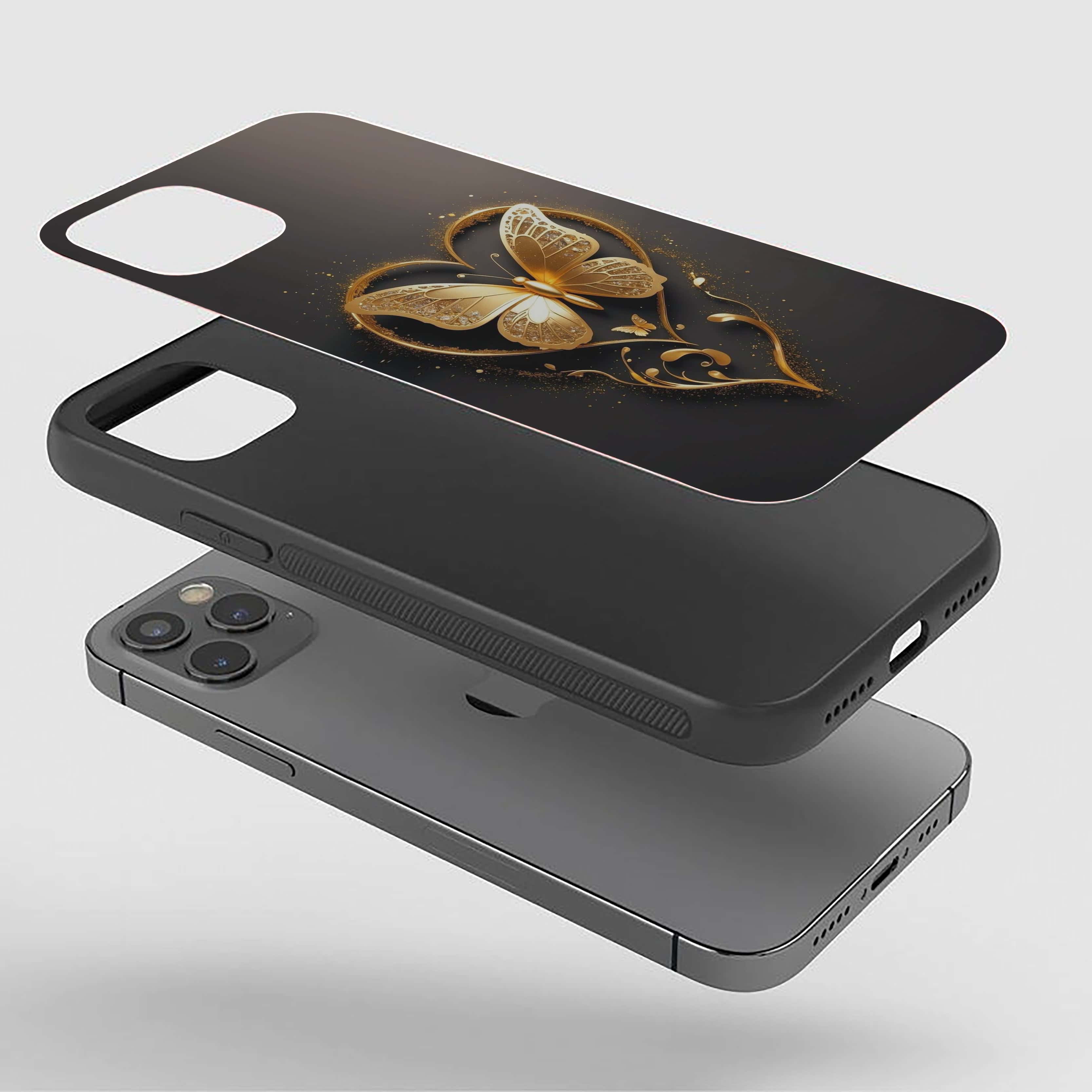 Golden Butterfly Heart Silicone Armored Phone Case