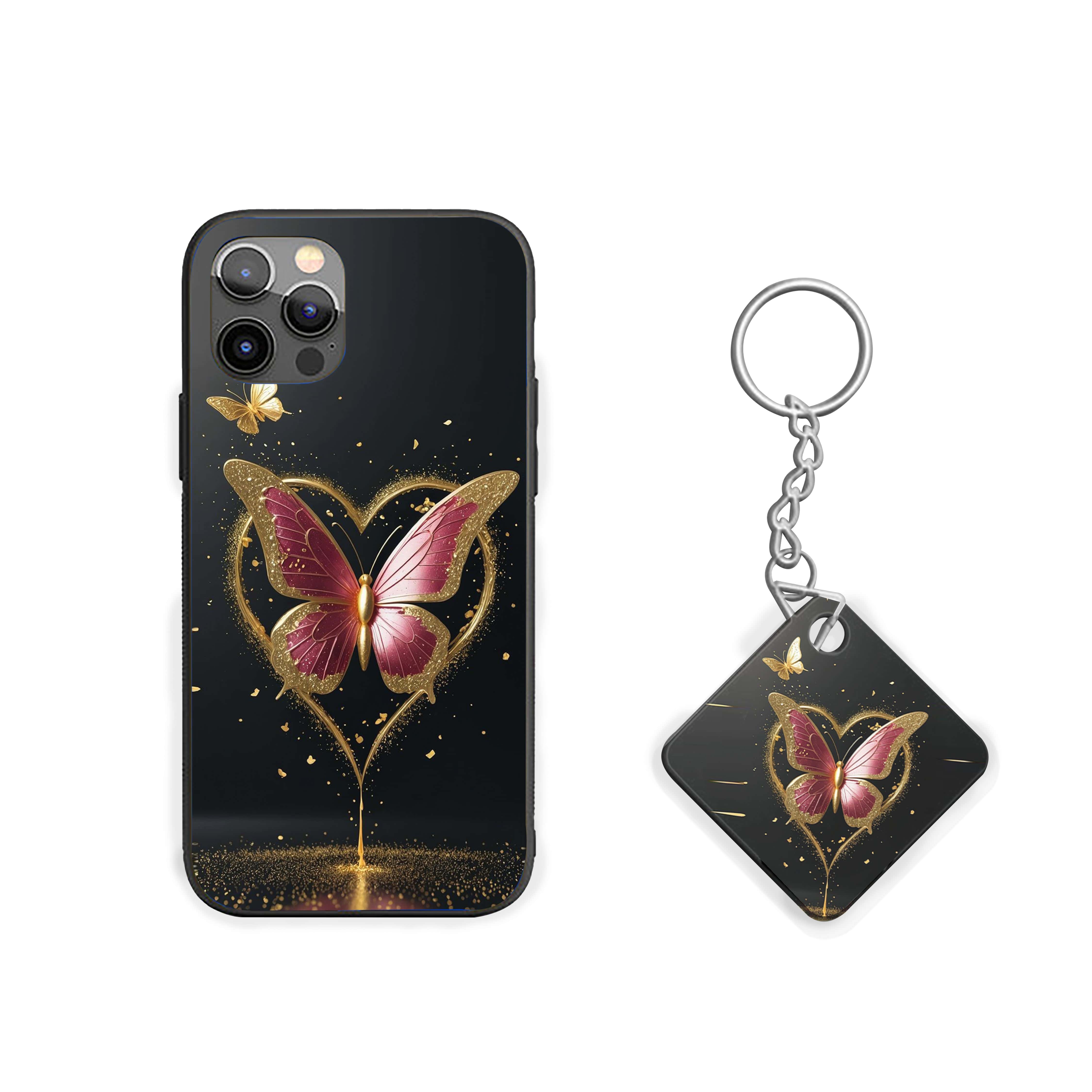 Pink Golden Butterfly In Heart Silicone Armored Phone Case