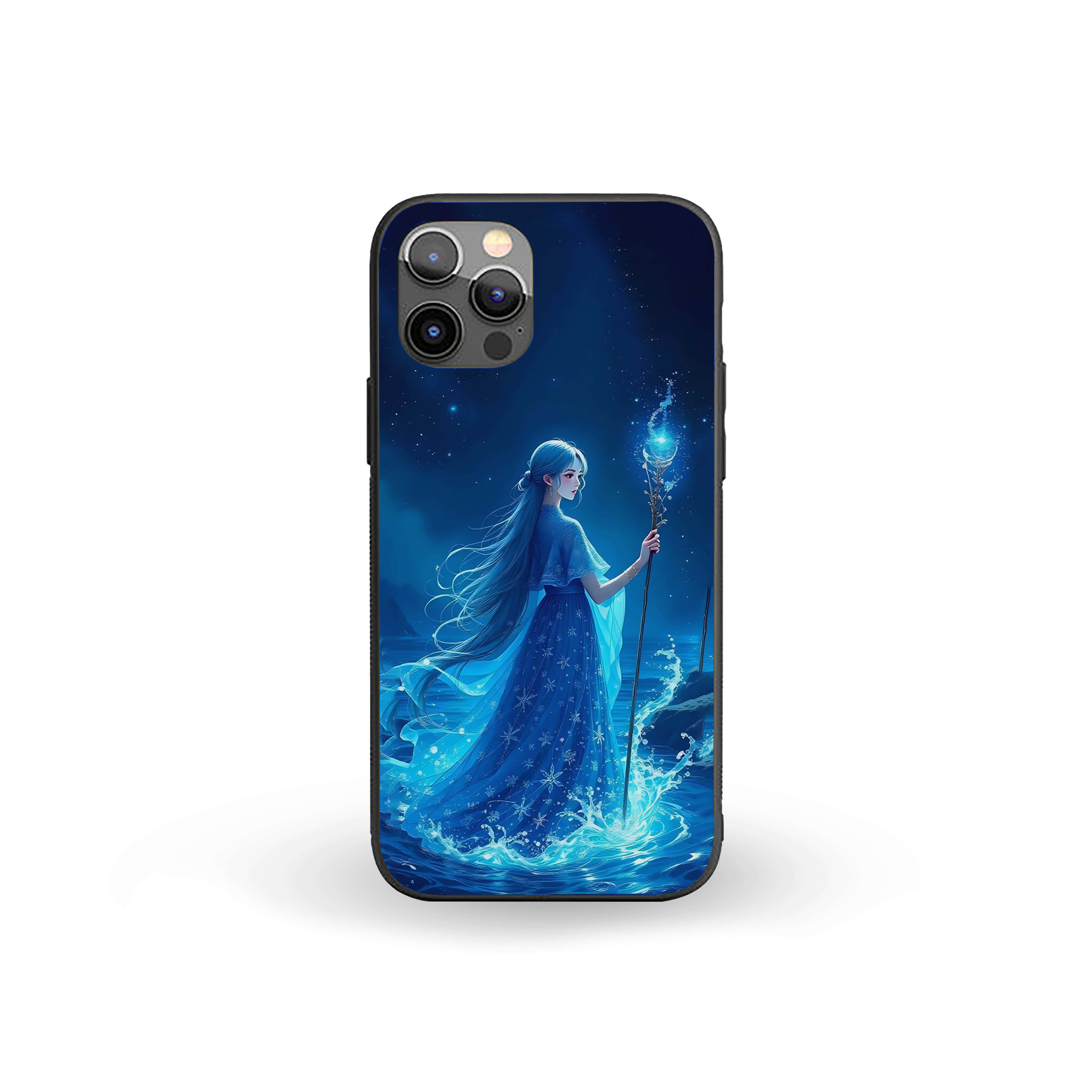 Beautifull Girl With Lite Blue Staff Silicone Armored Phone Case