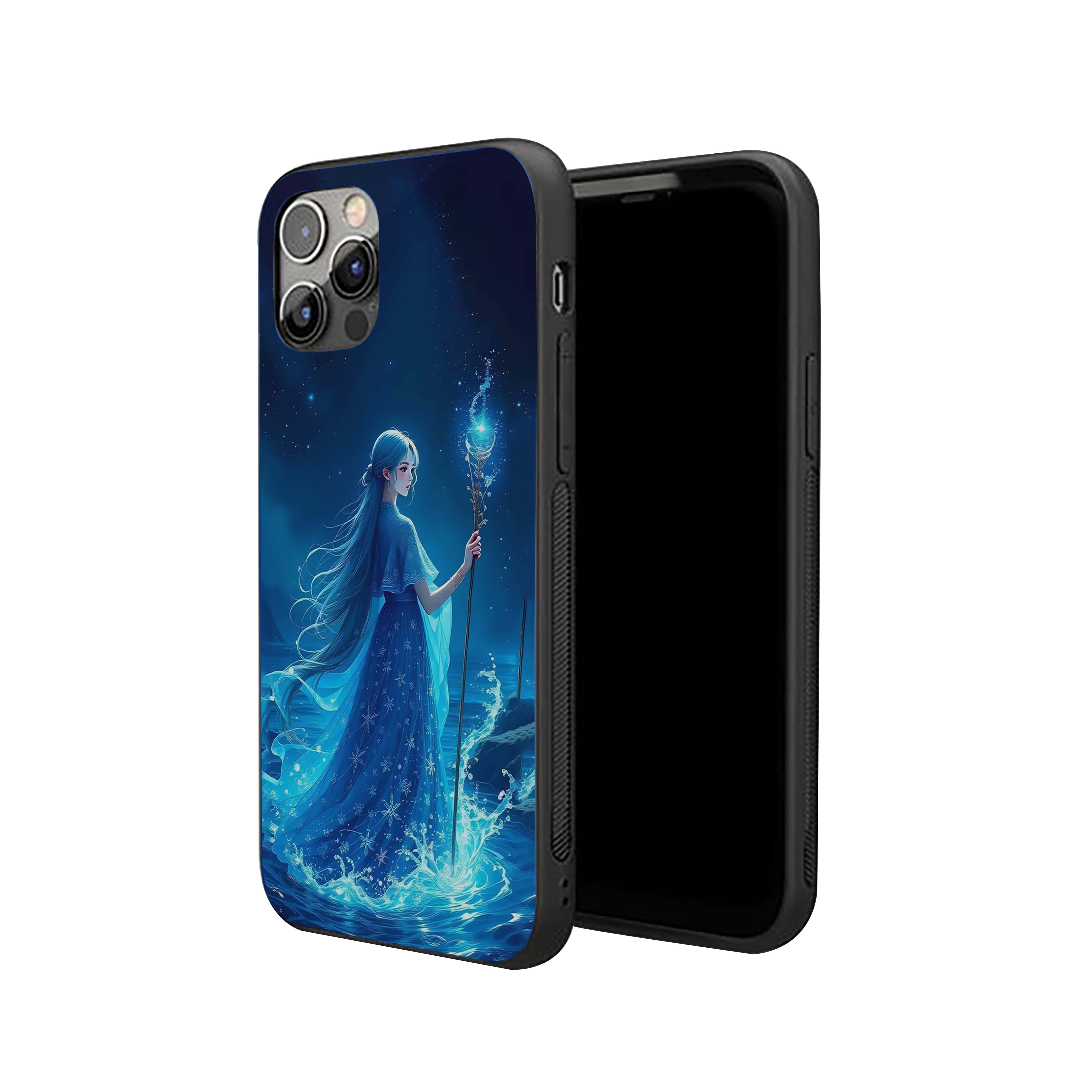 Beautifull Girl With Lite Blue Staff Silicone Armored Phone Case
