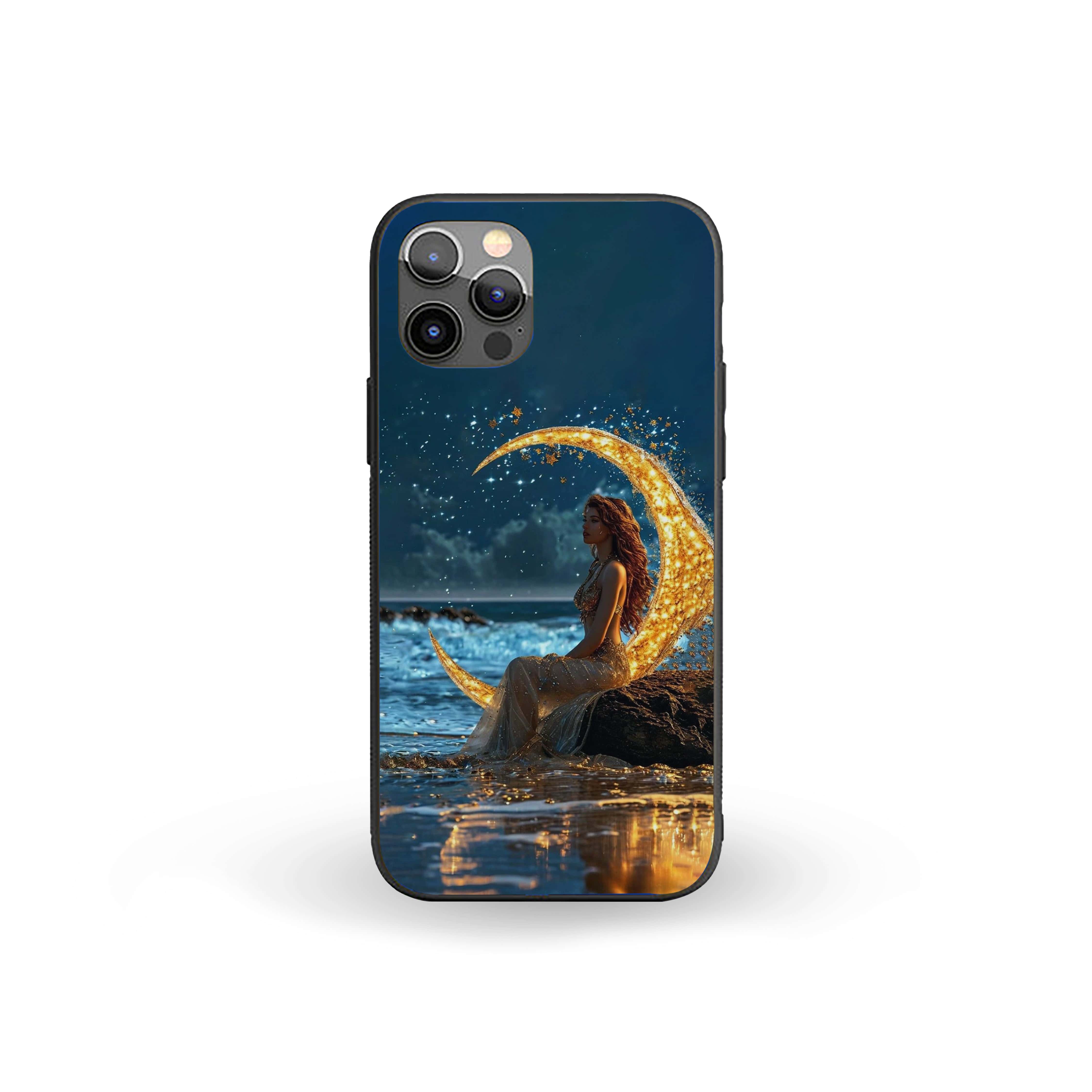 Beach Girl With Golden Moon Silicone Armored Phone Case