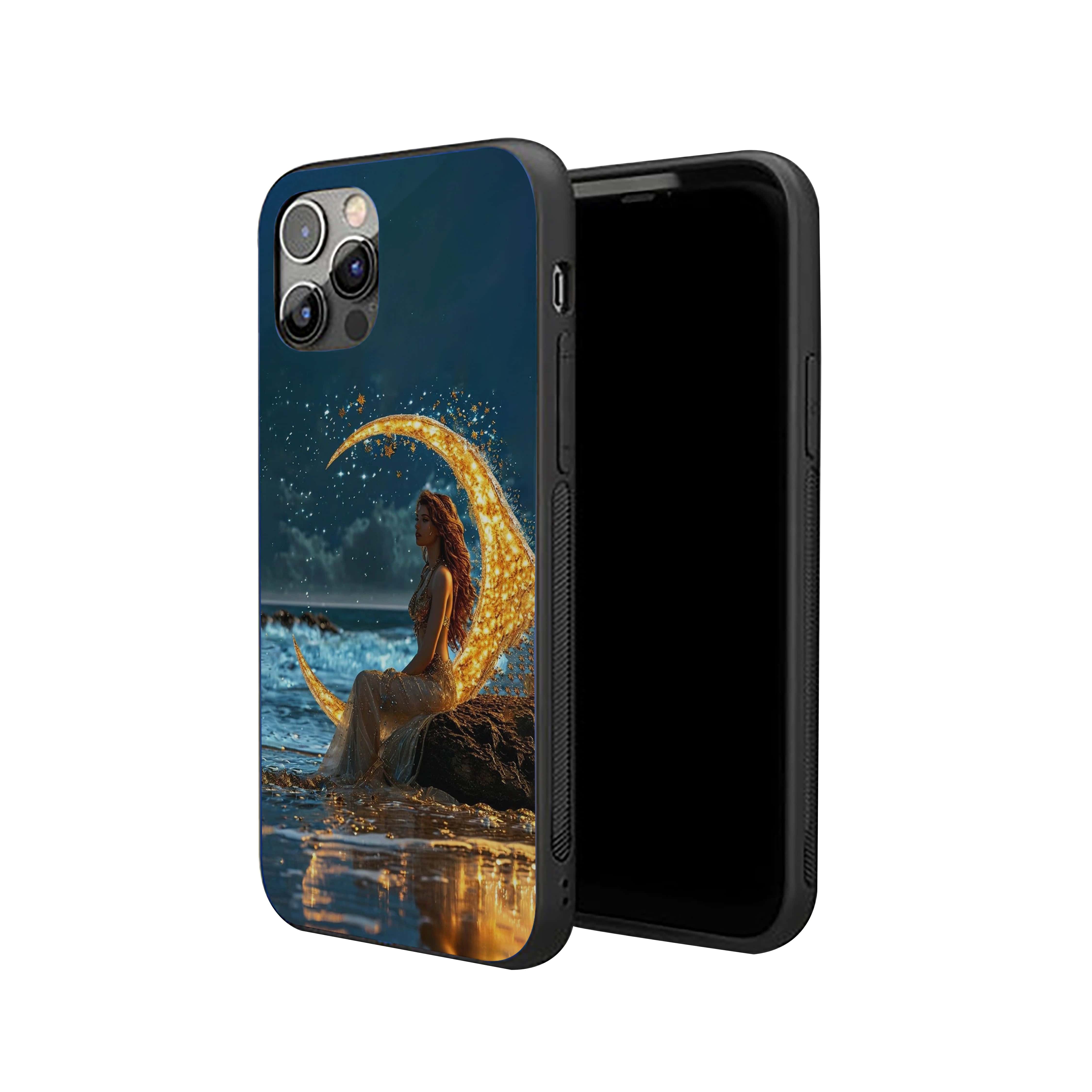 Beach Girl With Golden Moon Silicone Armored Phone Case