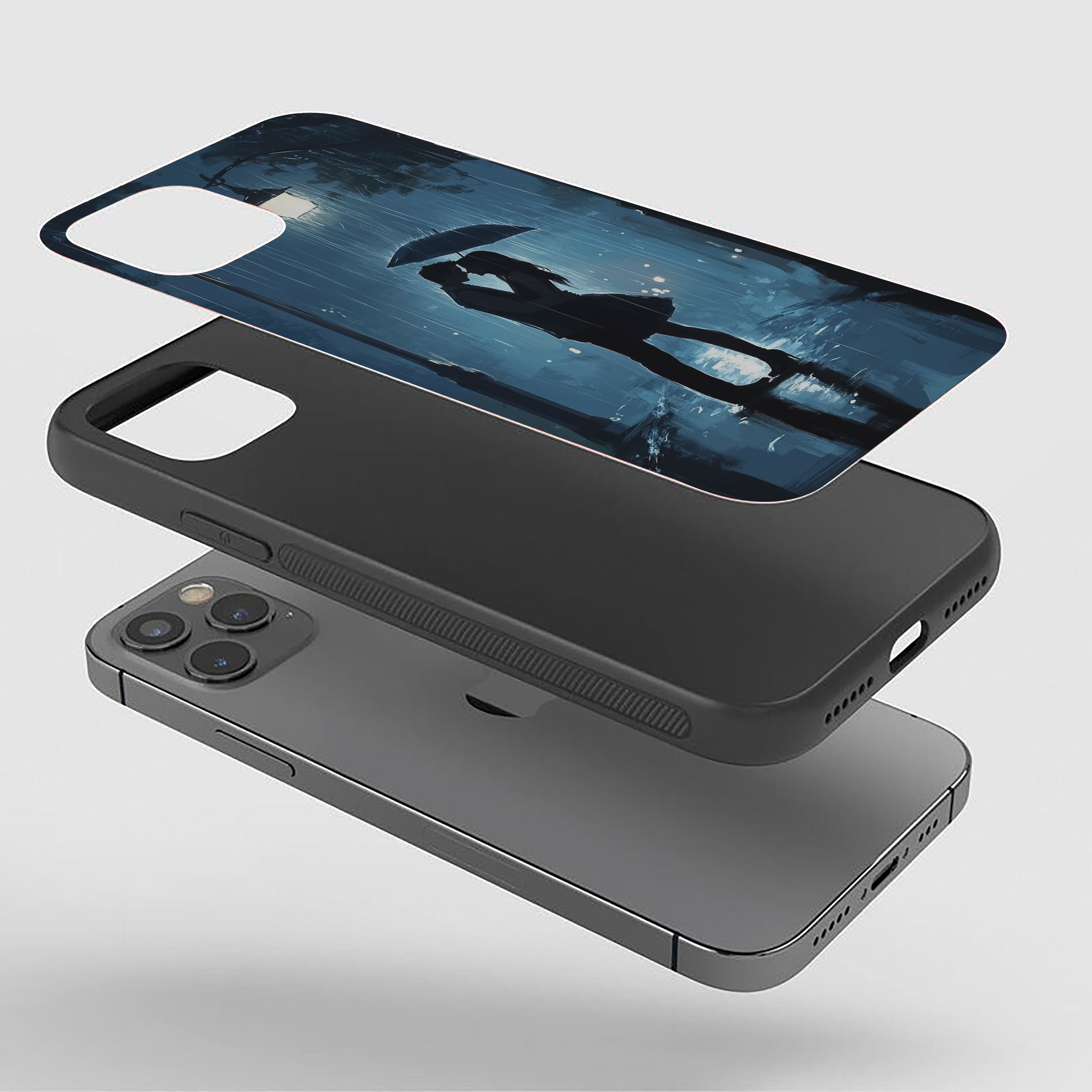 Romantic Rainfall Silhouette Girls Silicone Armored Phone Case