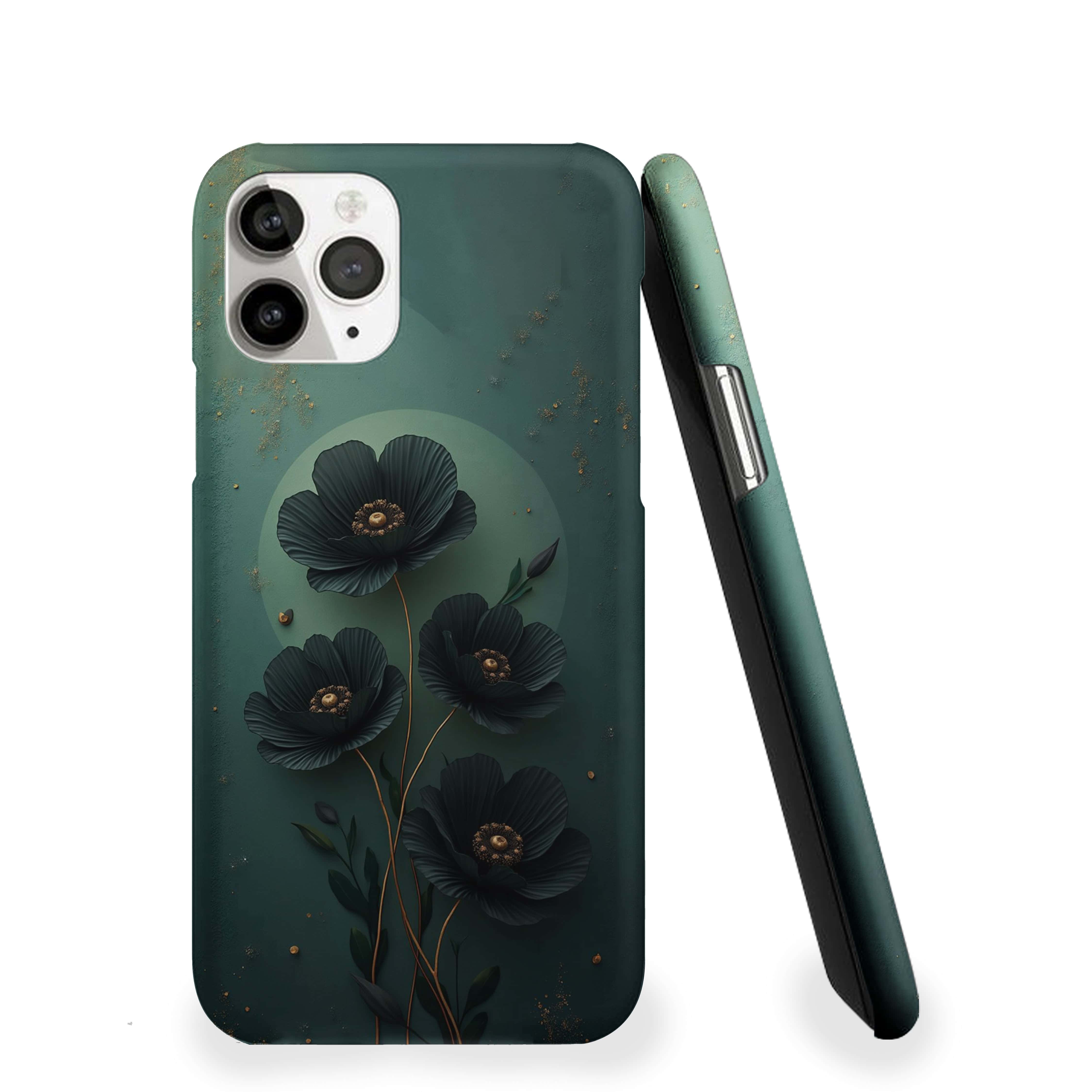 Black stylized flowers Girls Phone Cover