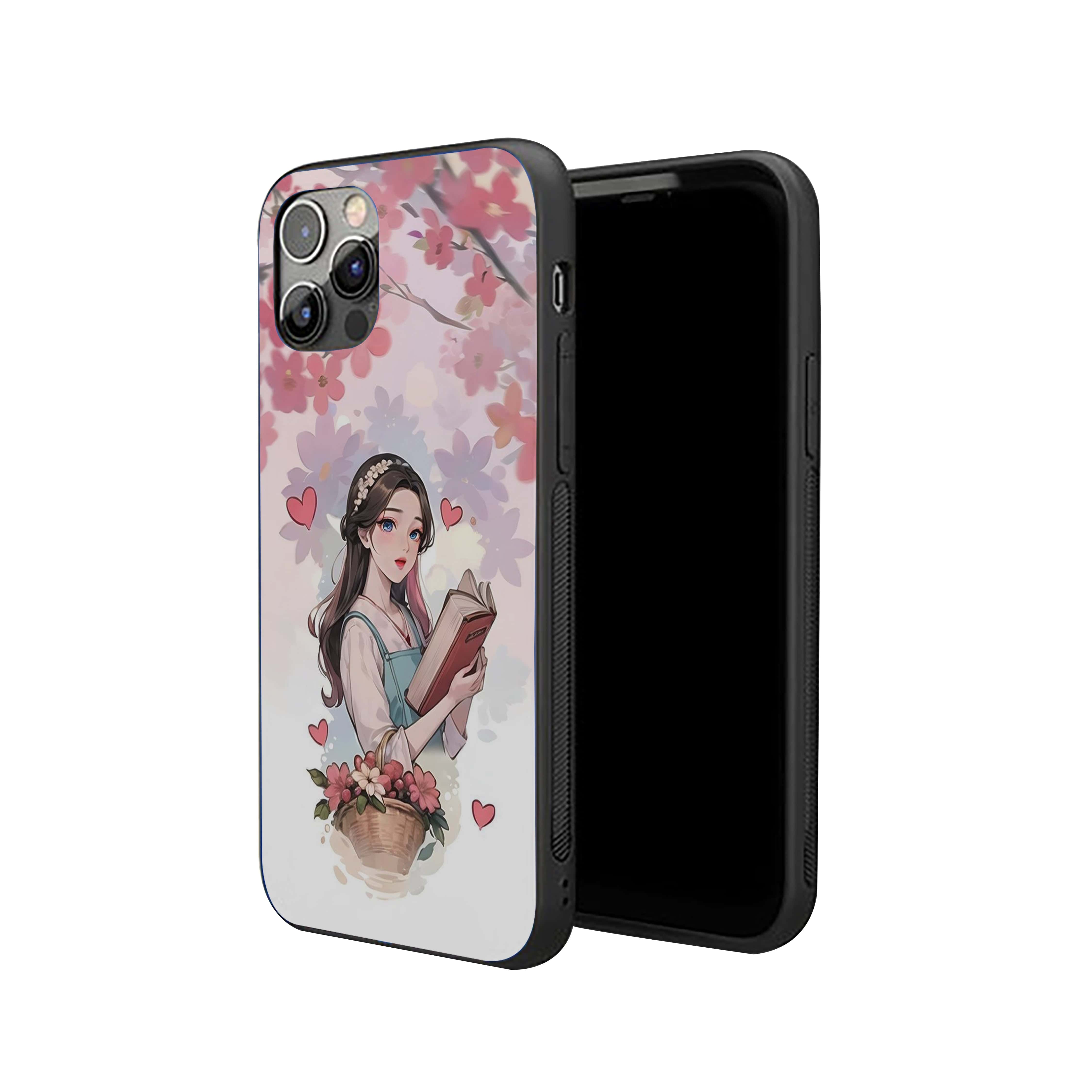 Anime Theme Girl Reading Book Silicone Armored Phone Case