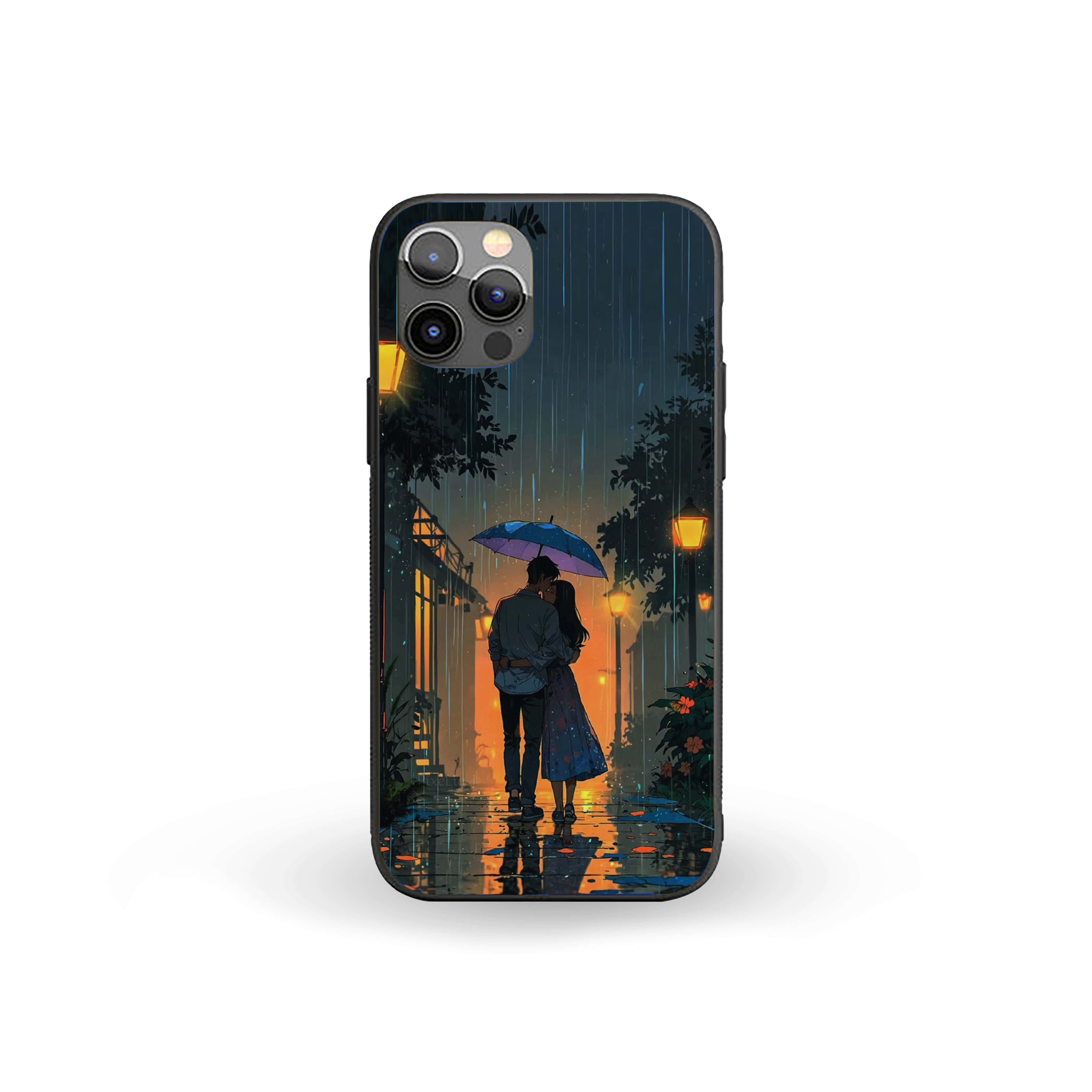 Couple At Night Rain Girls Silicone Armored Phone Case