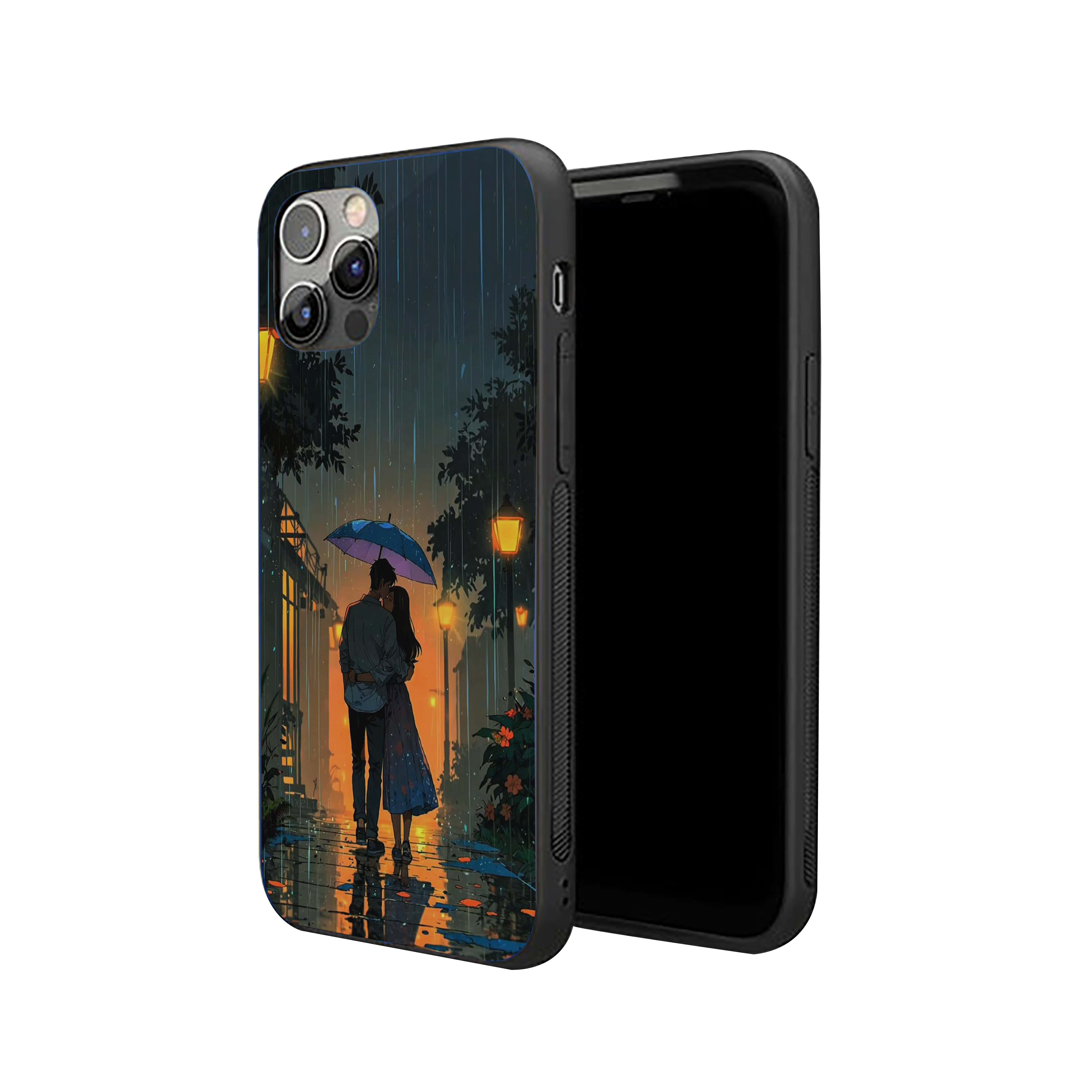 Couple At Night Rain Girls Silicone Armored Phone Case