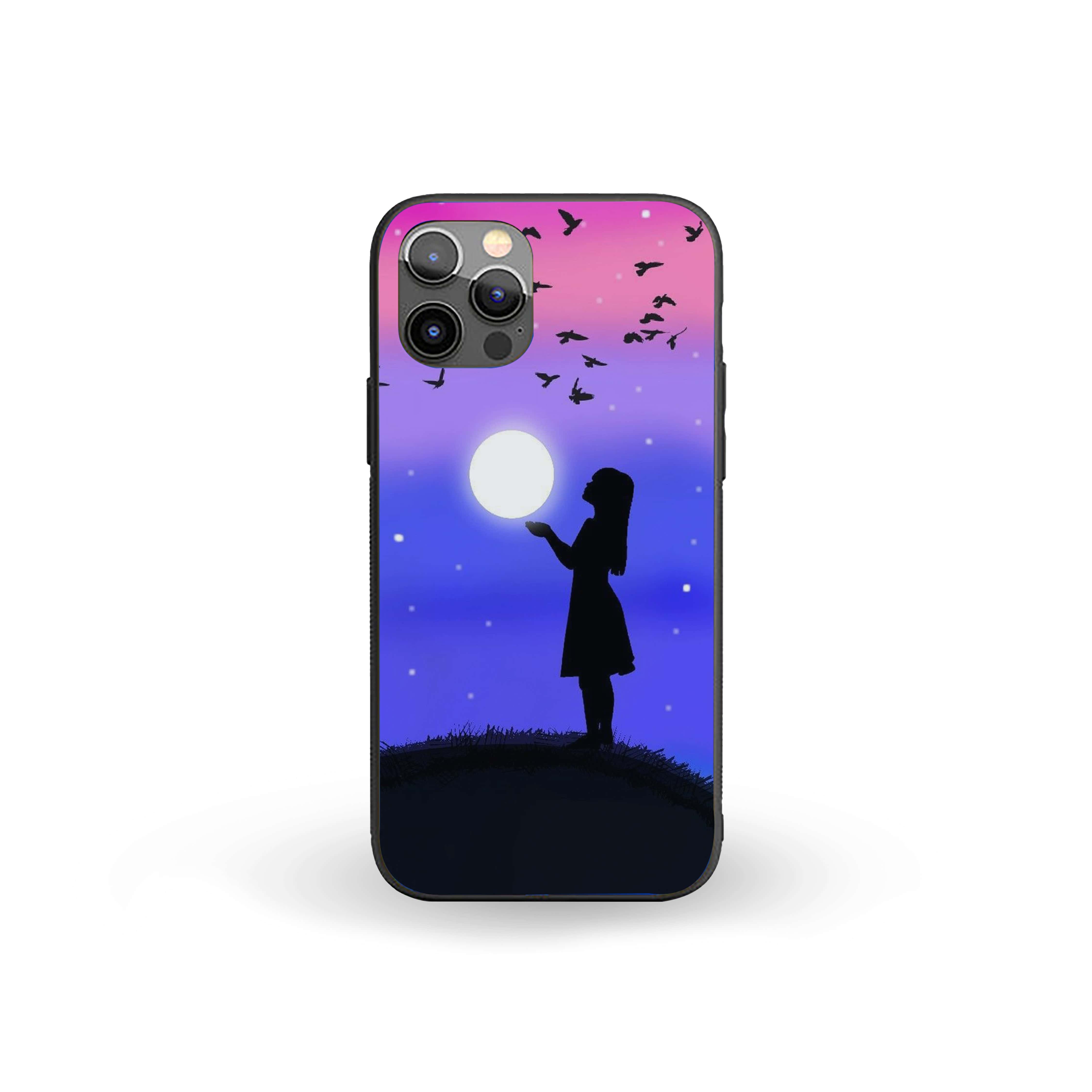 Girl Holding The Moon Silicone Armored Phone Case