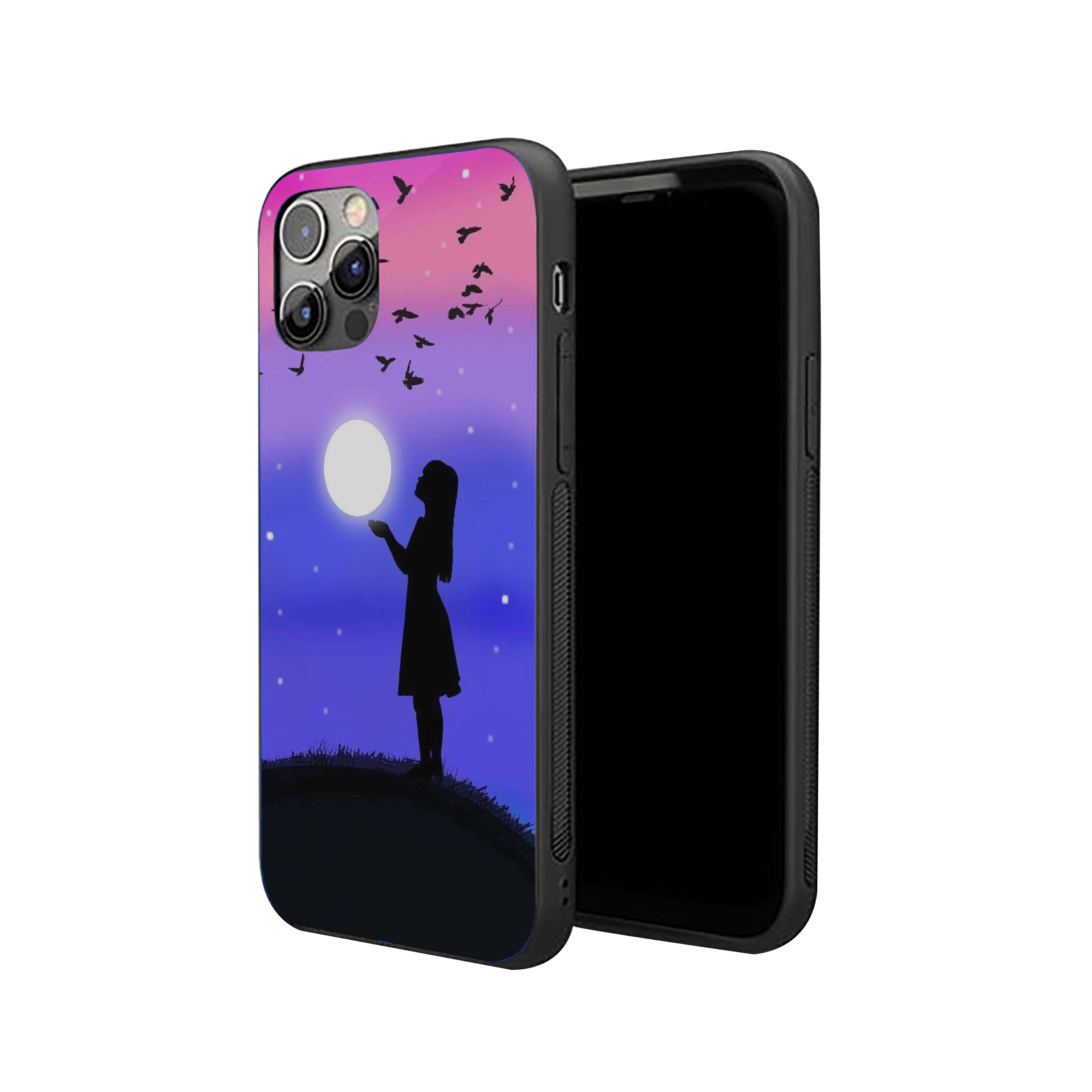 Girl Holding The Moon Silicone Armored Phone Case