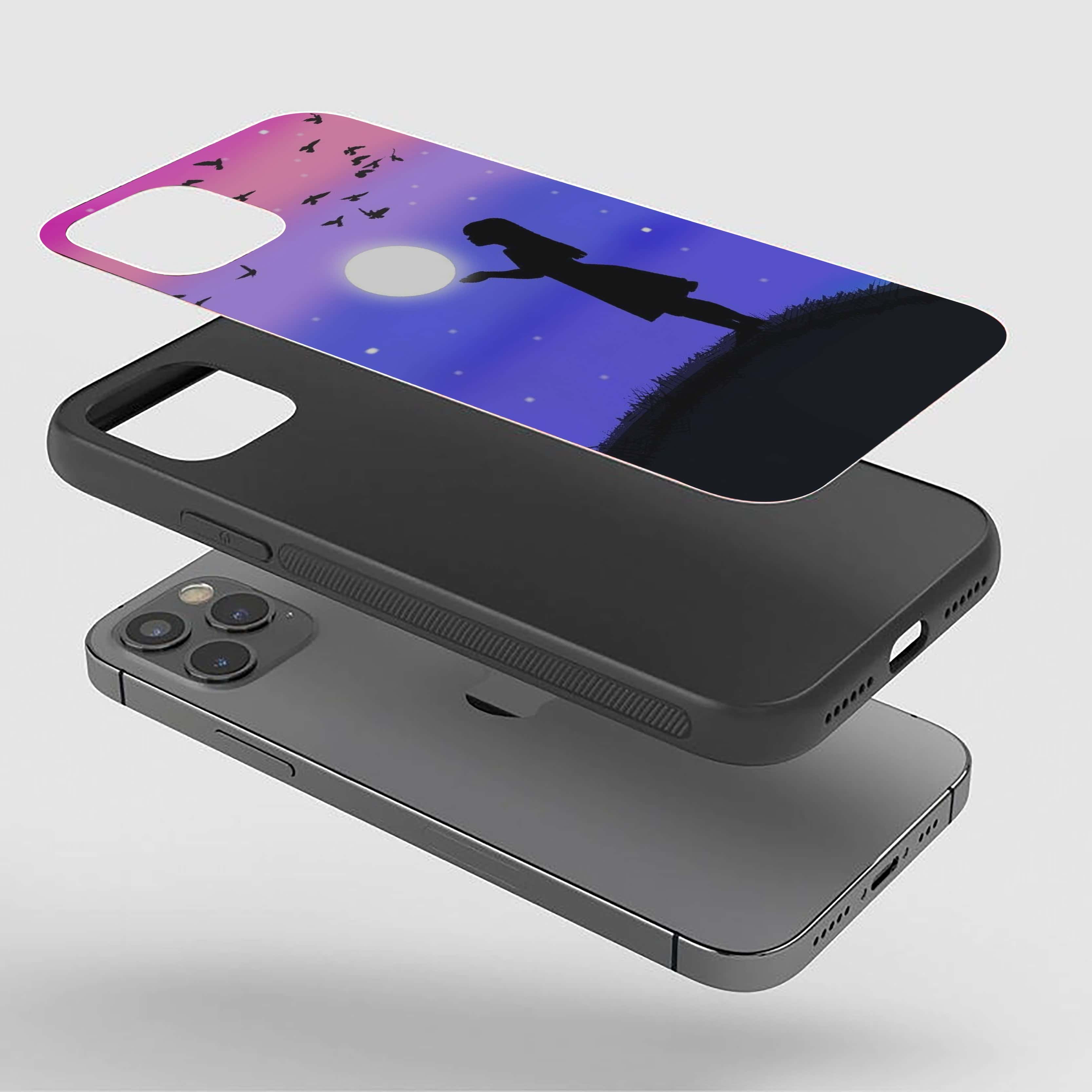 Girl Holding The Moon Silicone Armored Phone Case