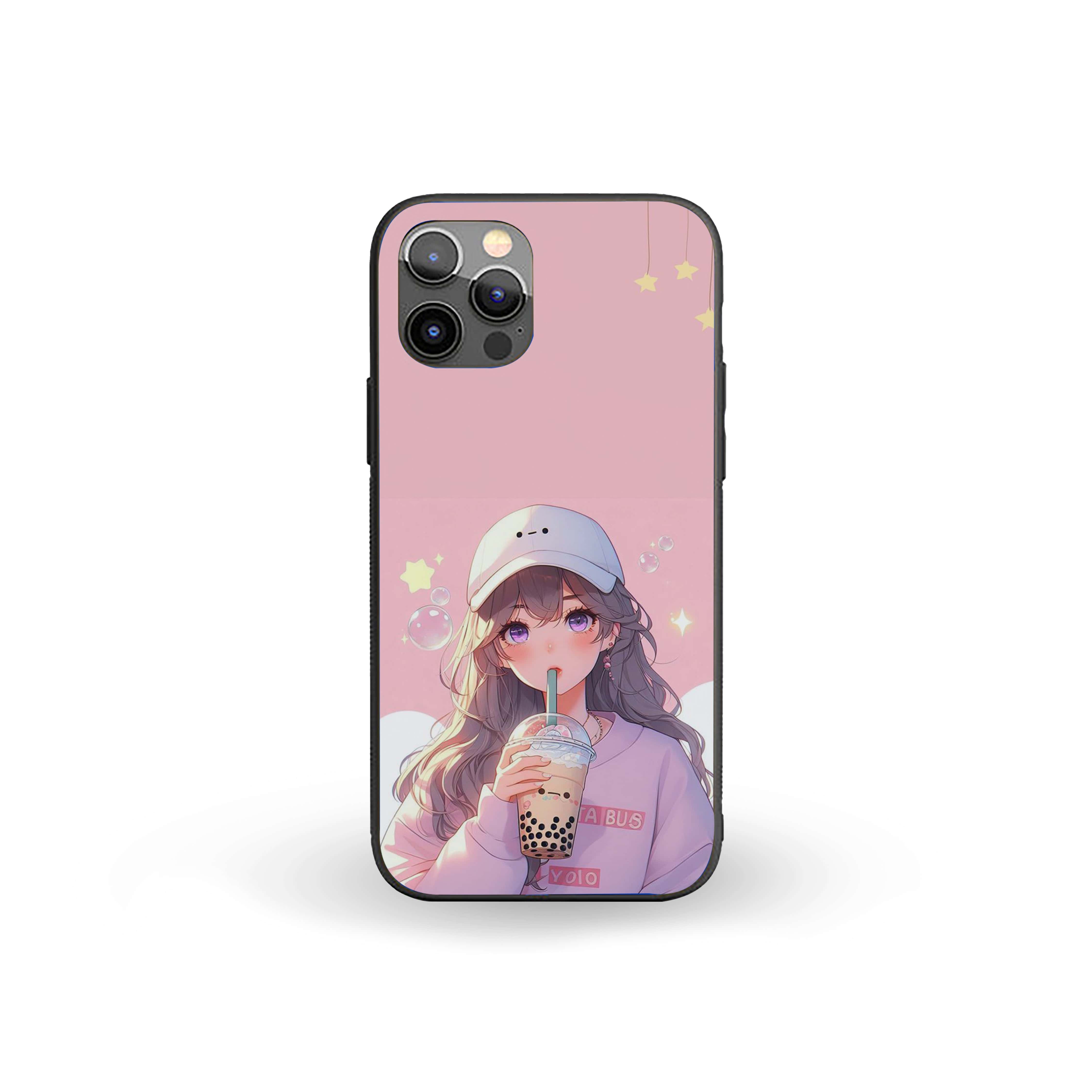 Girl With Drink Silicone Armored Phone Case