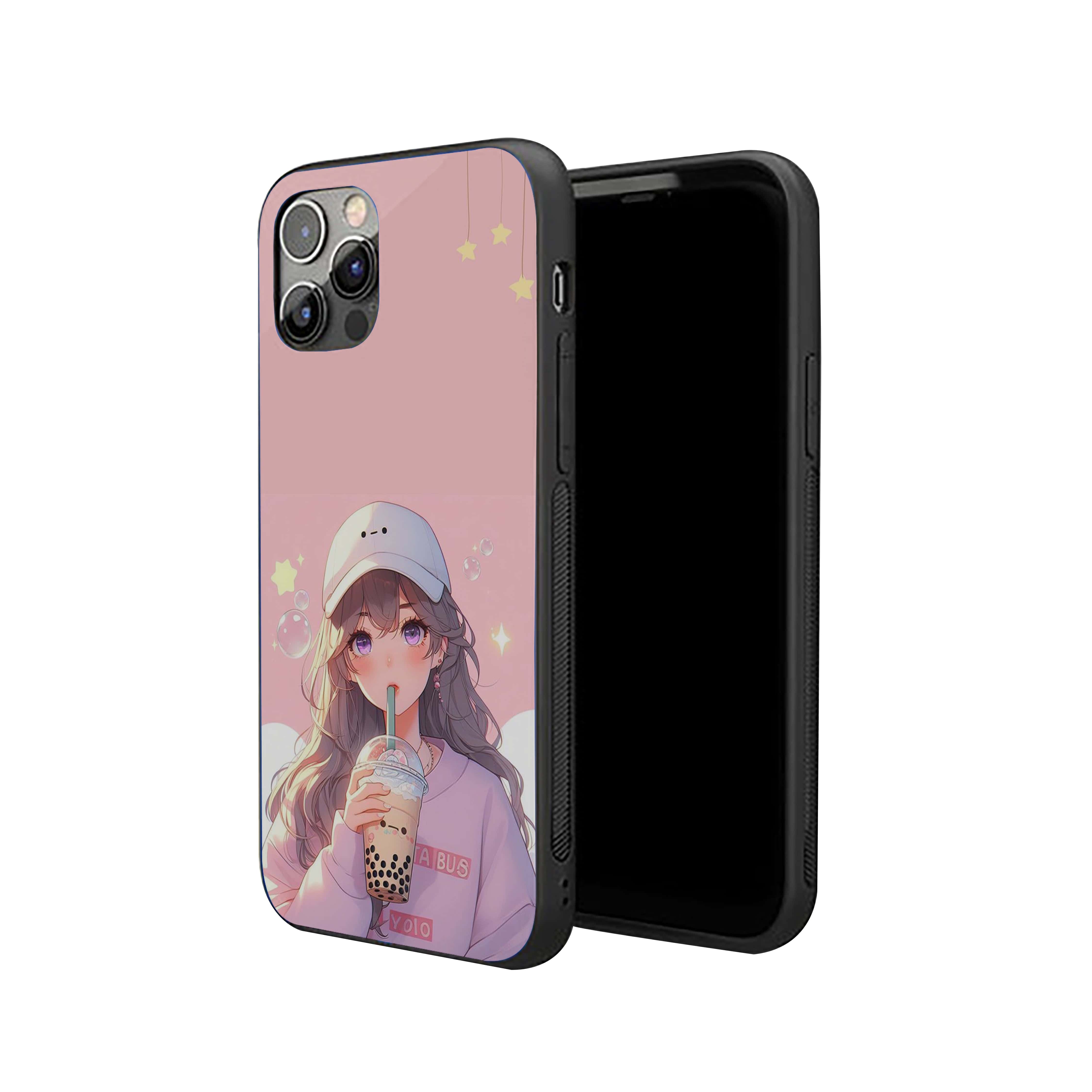 Girl With Drink Silicone Armored Phone Case