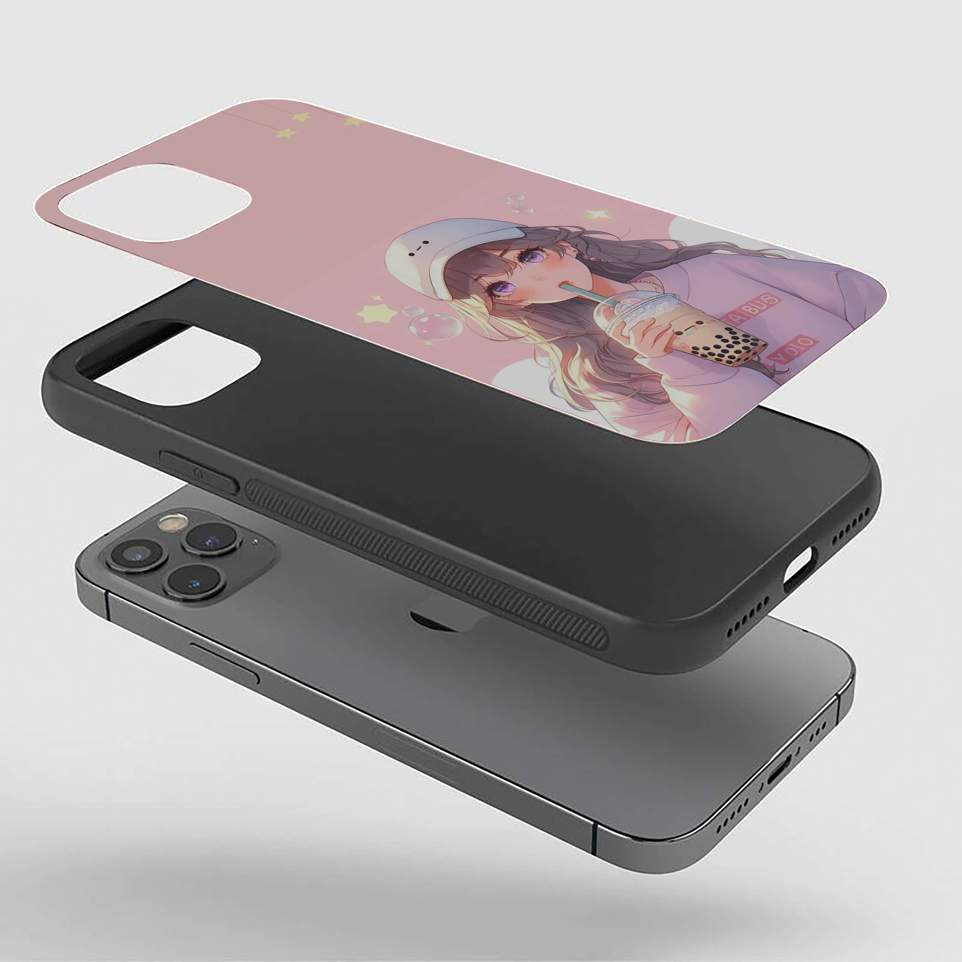Girl With Drink Silicone Armored Phone Case