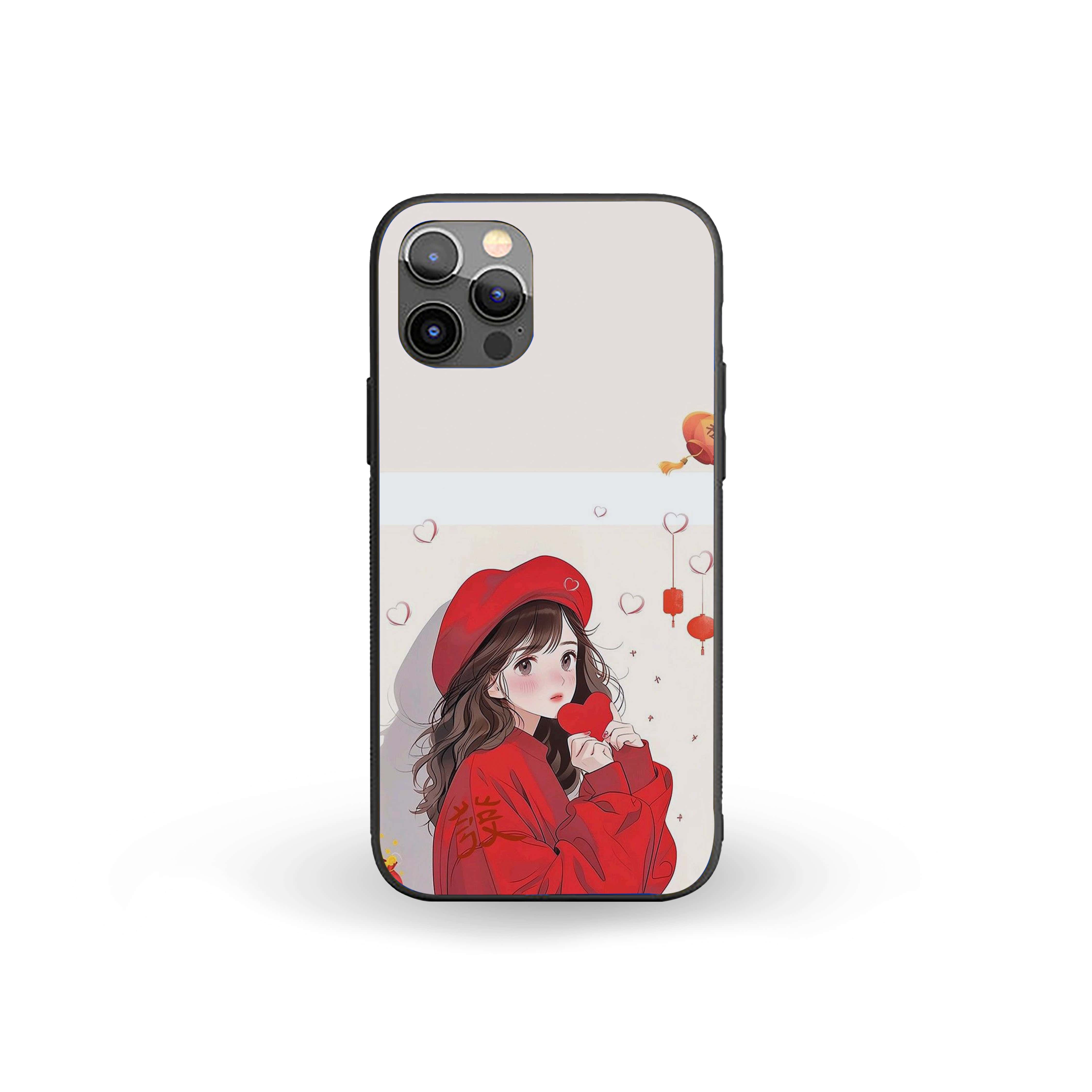 Girl With Red Heart Silicone Armored Phone Case