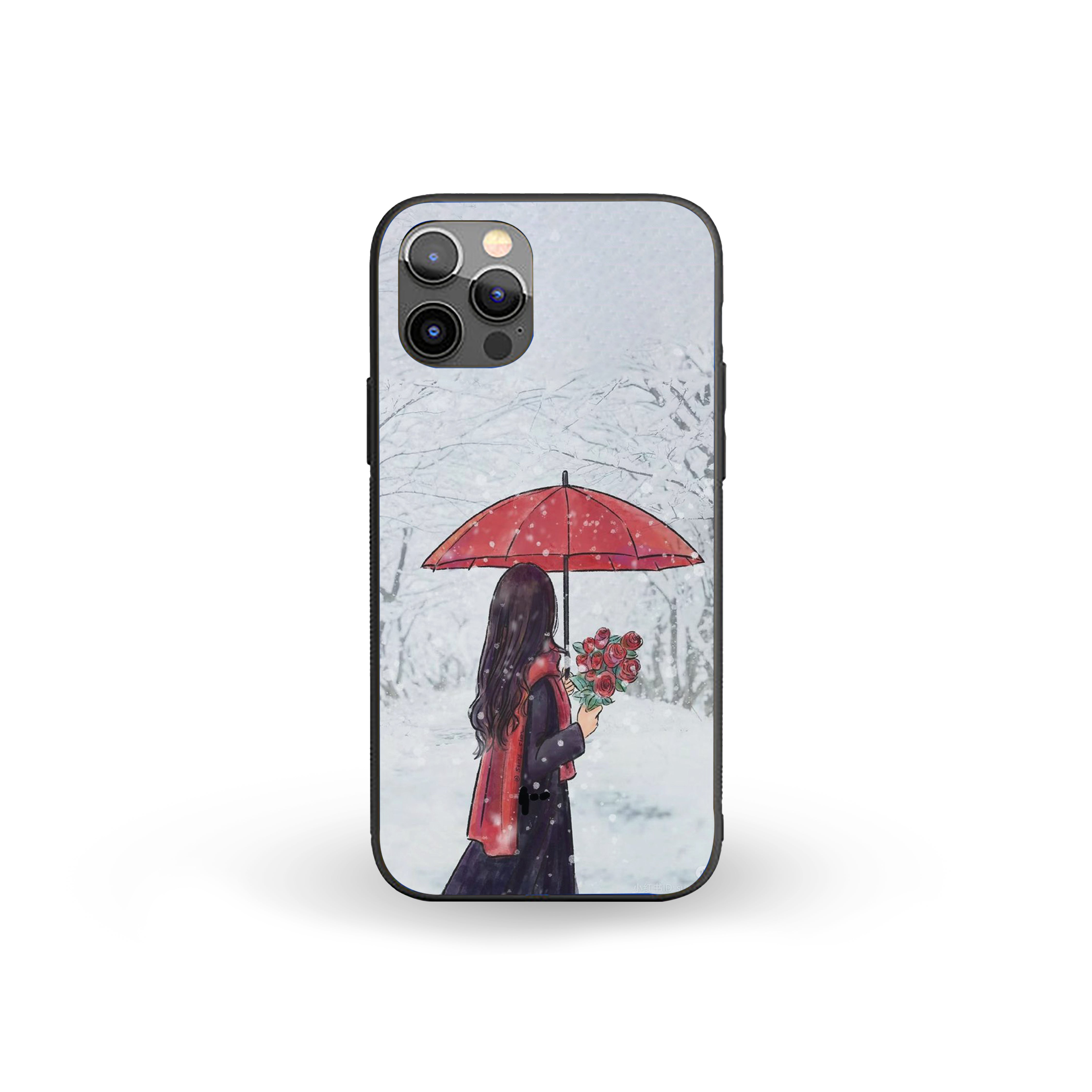 Girl With Red Umbrella and Roses Girls Silicone Armored Phone Case