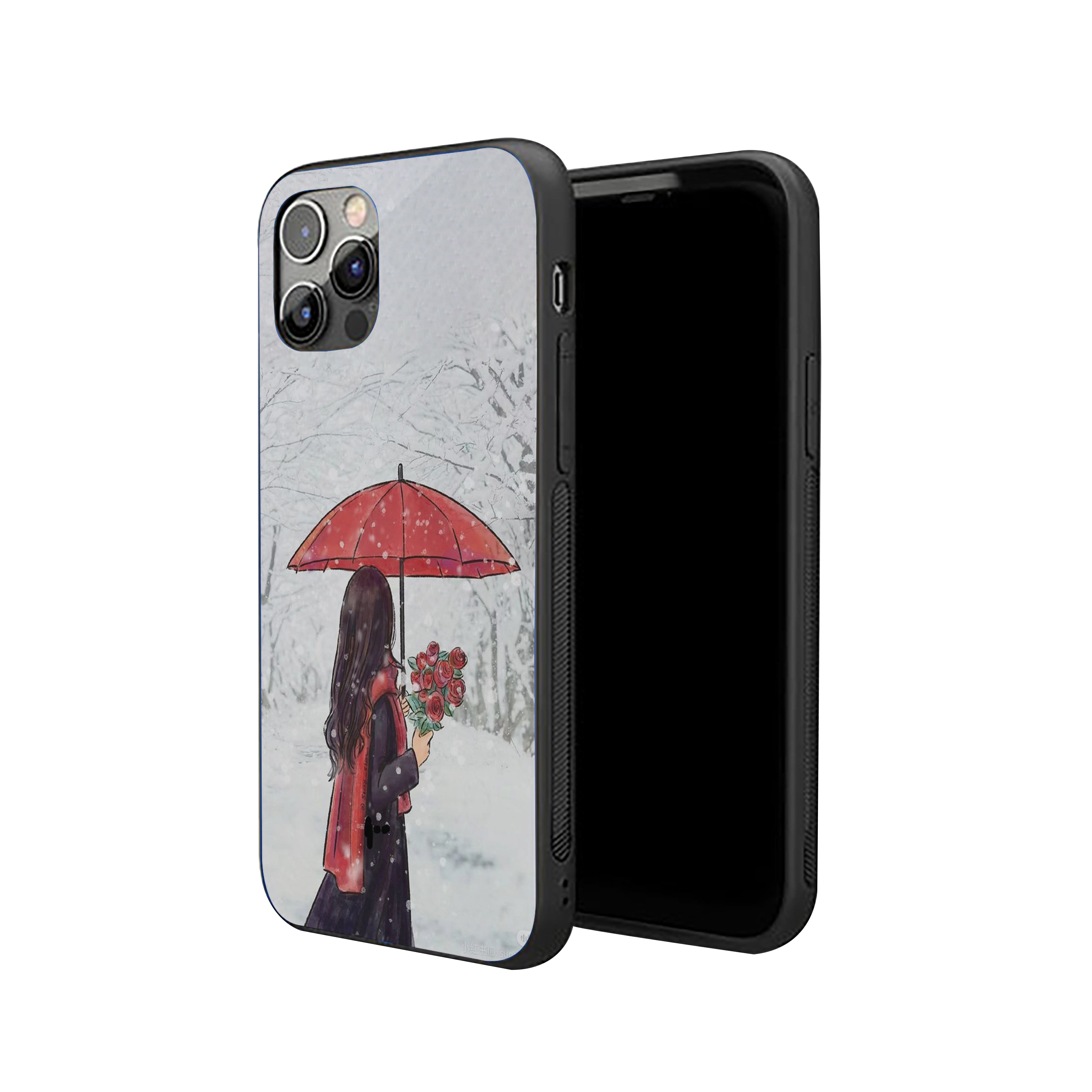 Girl With Red Umbrella and Roses Girls Silicone Armored Phone Case