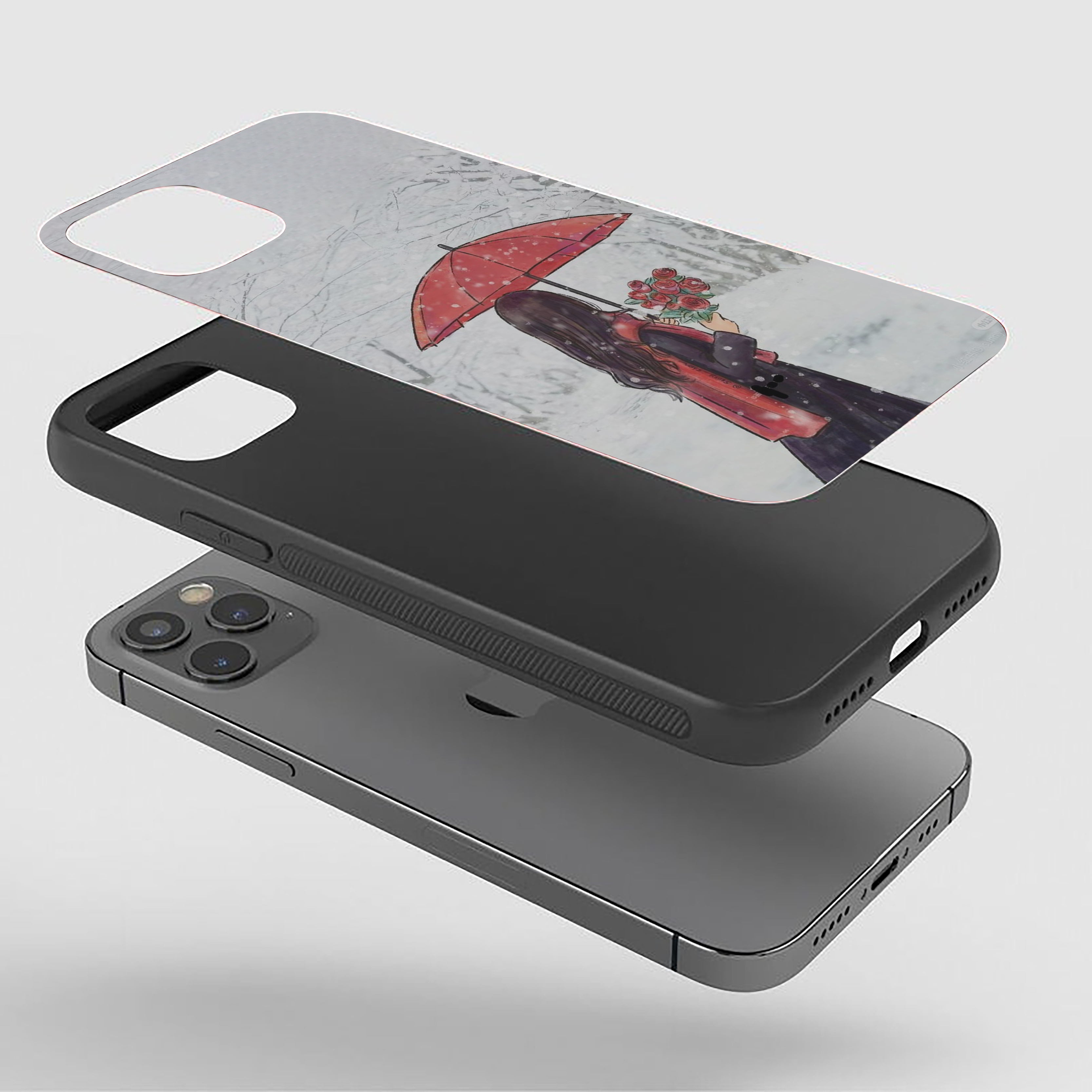 Girl With Red Umbrella and Roses Girls Silicone Armored Phone Case