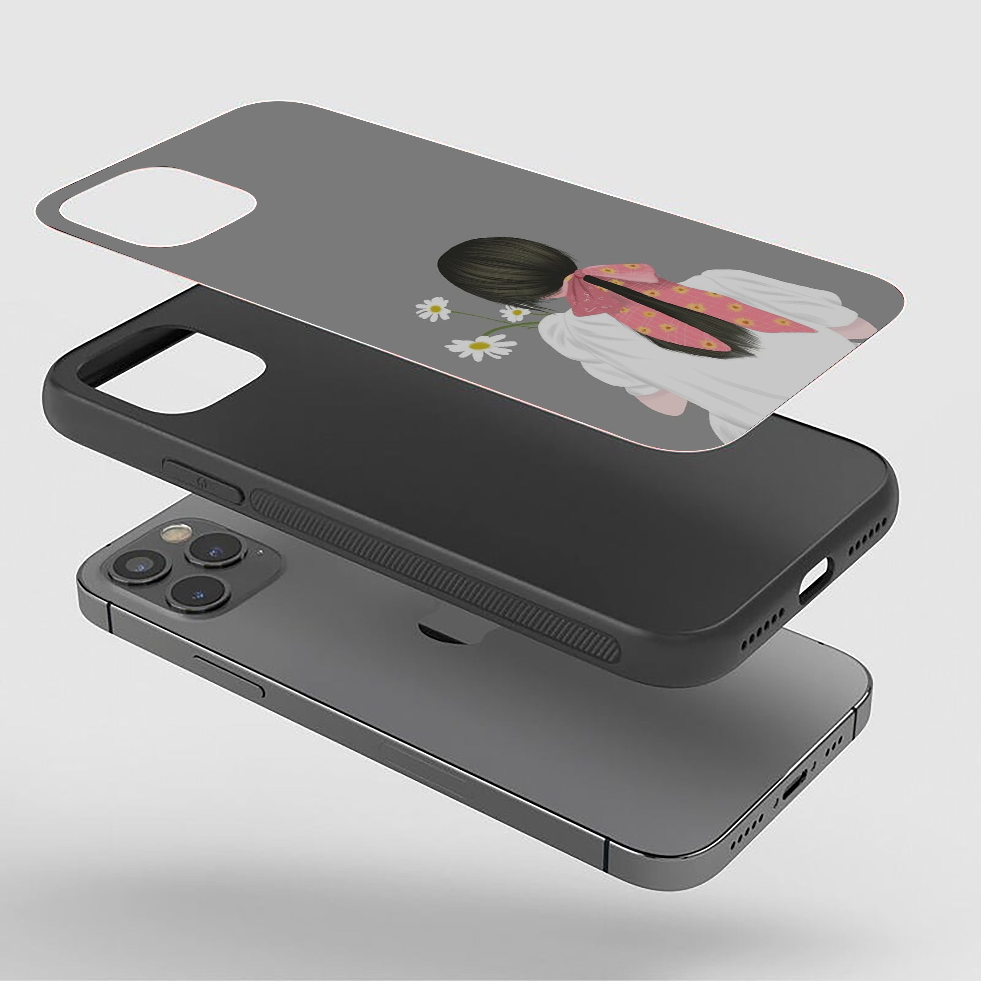 Girl With White Flowers Silicone Armored Phone Case