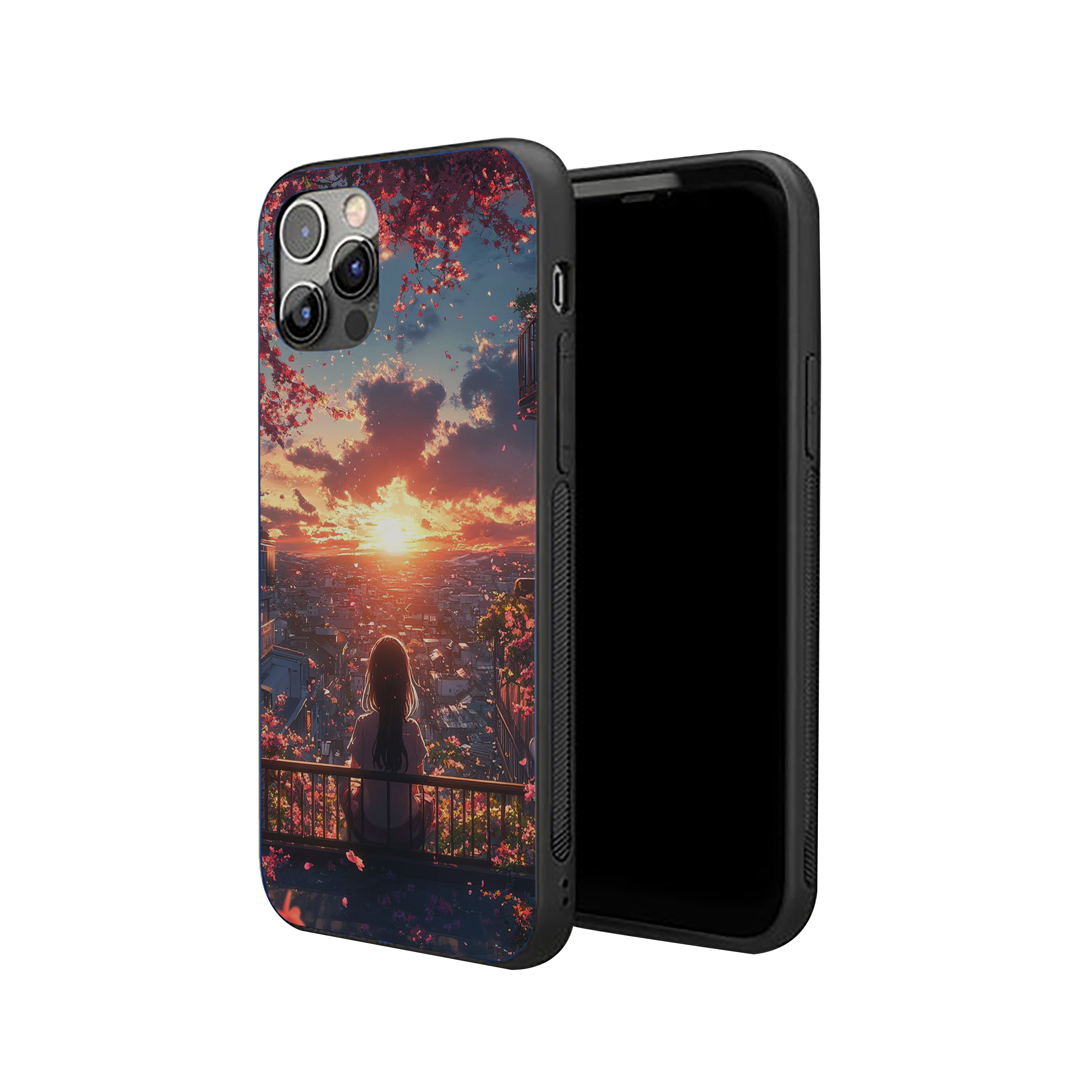 Girl With Sunrise Background Silicone Armored Phone Case