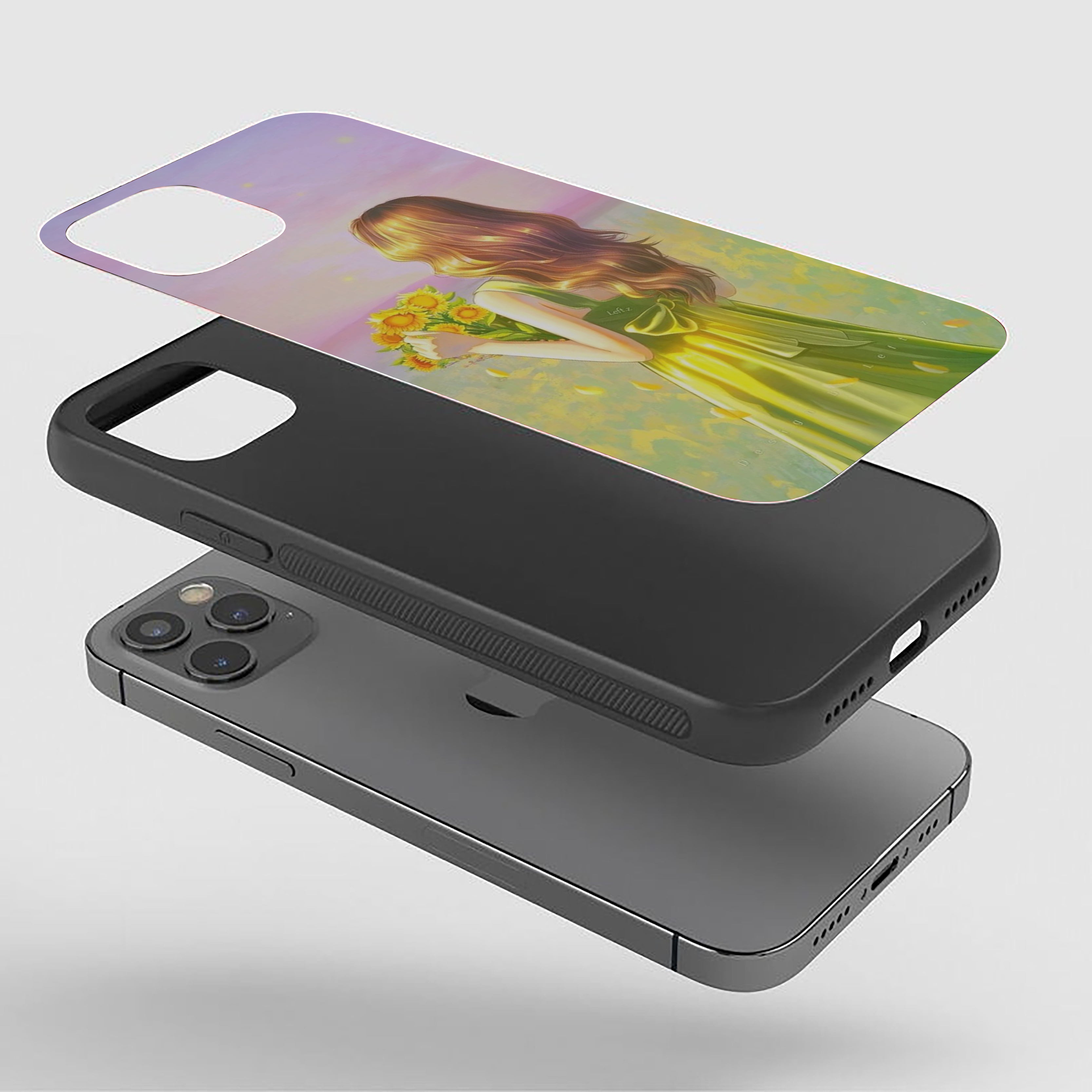 Girl Holding Sunflowers Silicone Armored Phone Case