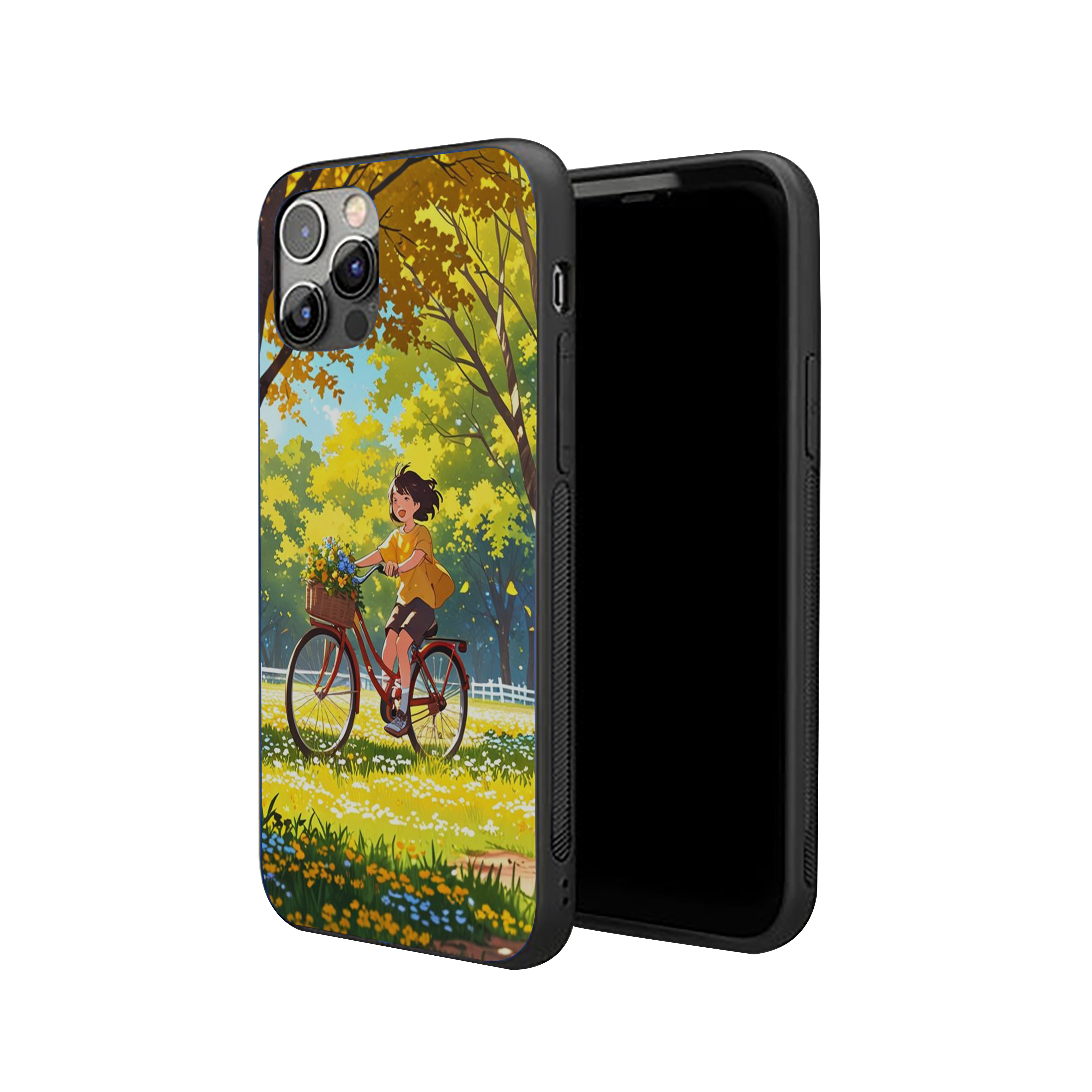 Girl Riding Bicycle Silicone Armored Phone Case