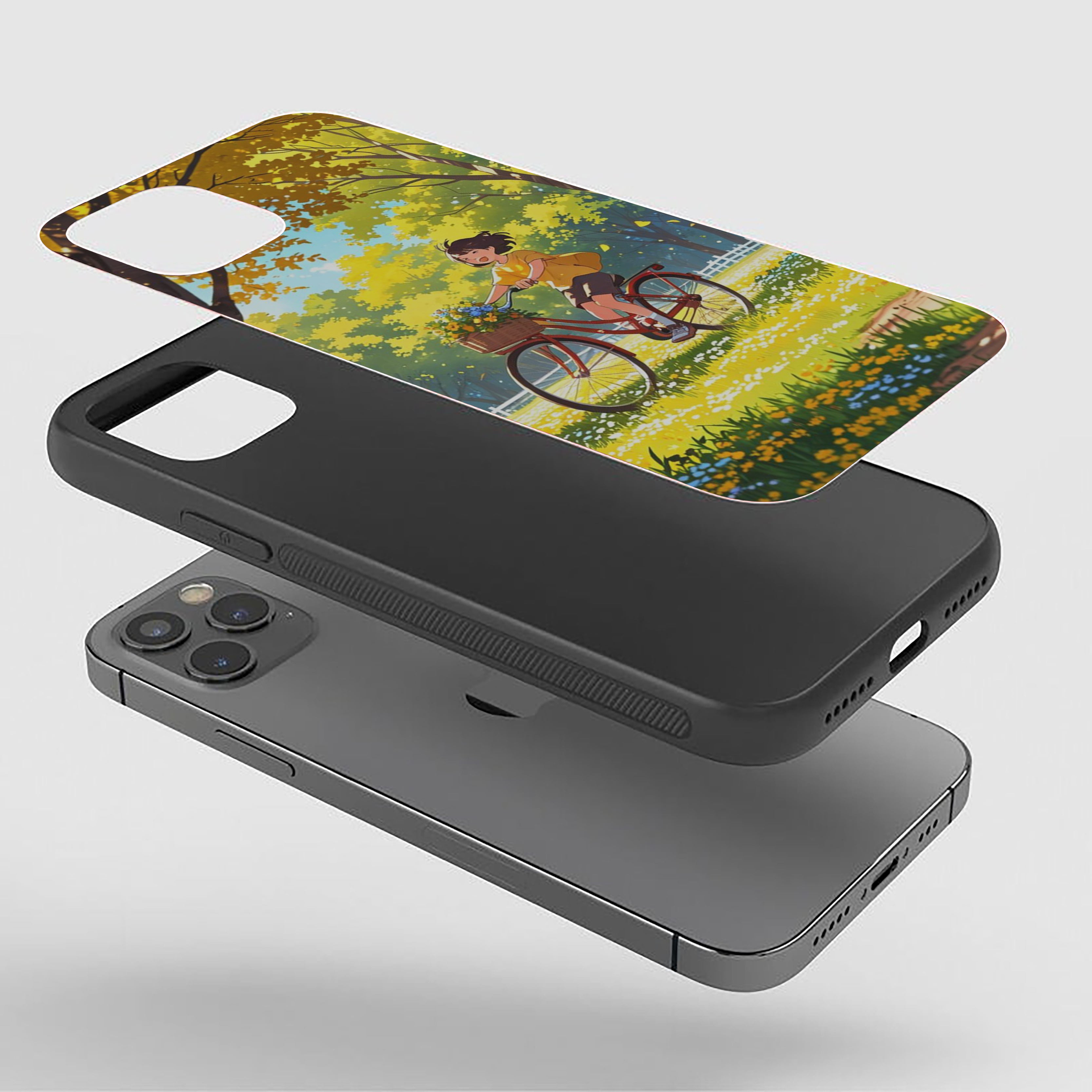 Girl Riding Bicycle Silicone Armored Phone Case