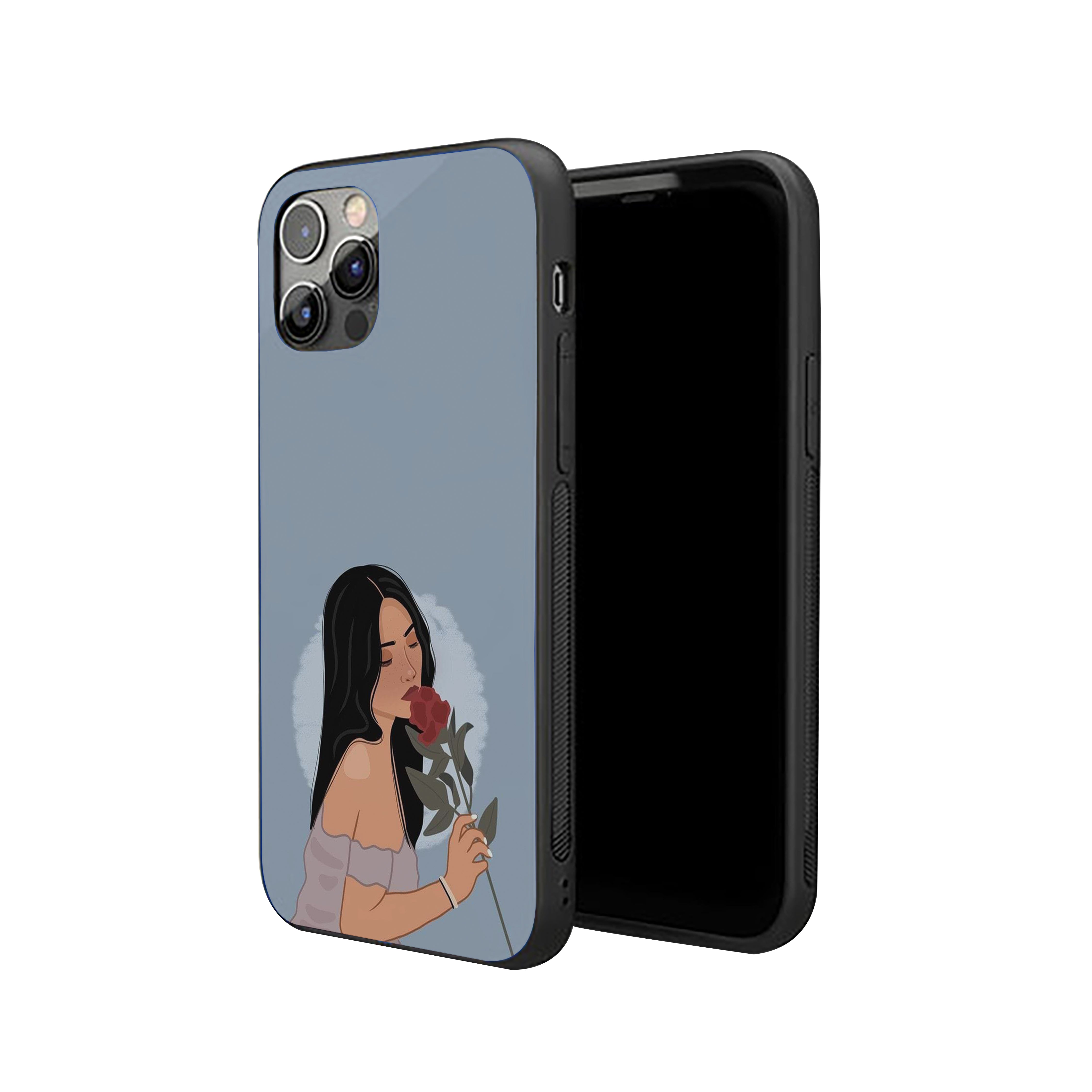 Girl With A Red Rose Silicone Armored Phone Case