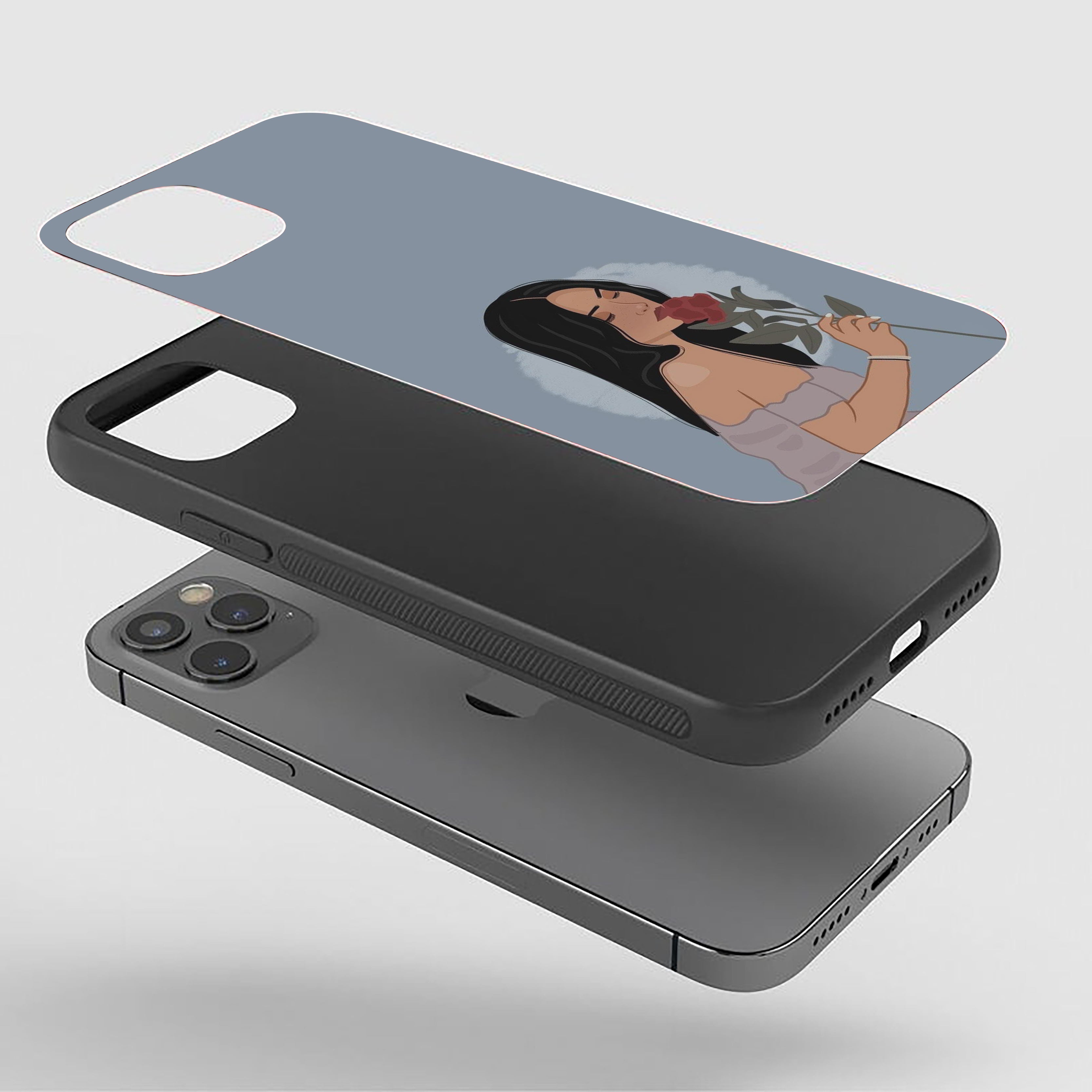 Girl With A Red Rose Silicone Armored Phone Case