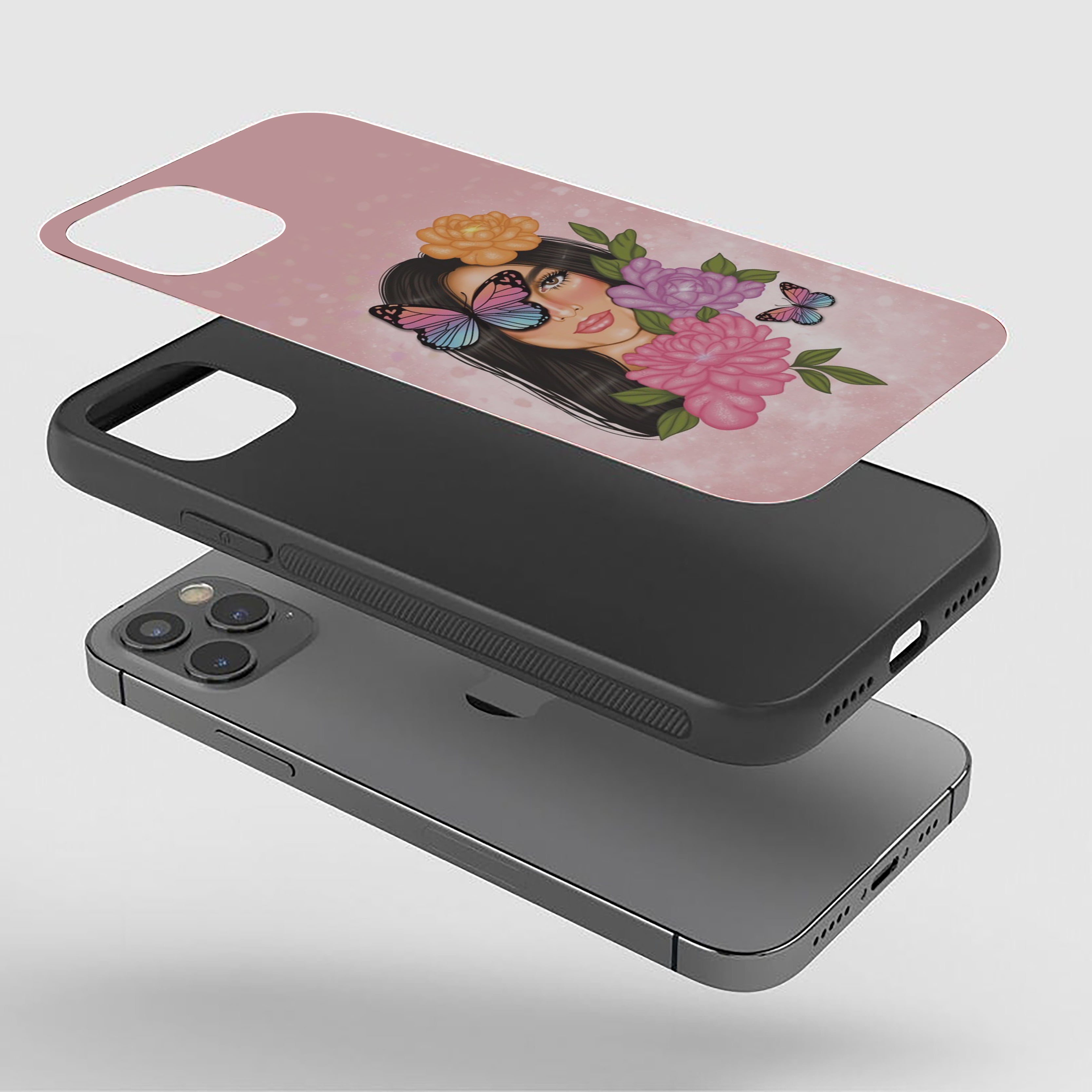Butturfly Girl With yellow Pink Flowers Girls Silicone Armored Phone Case