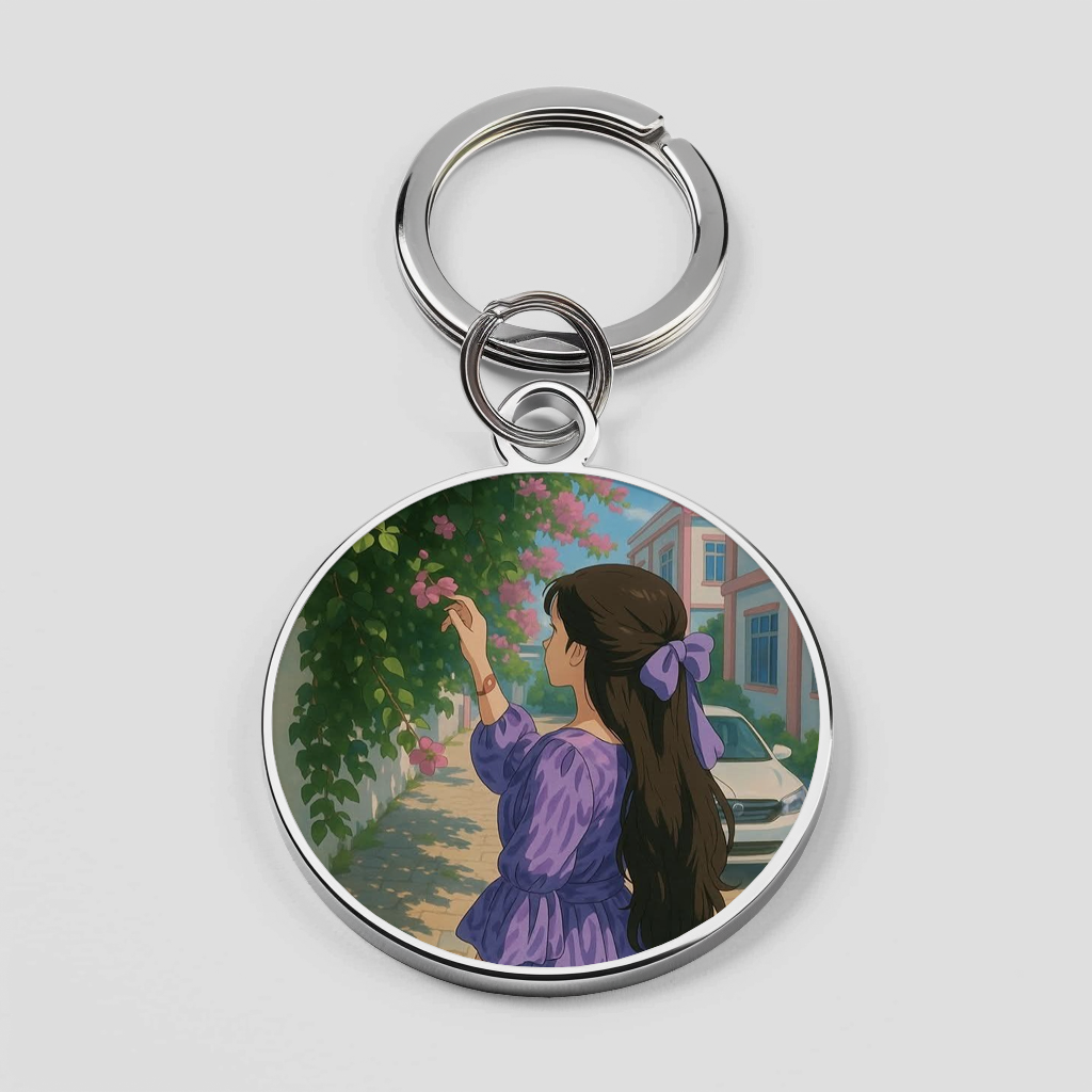 Girl Standing Purple Dree Reaching for Pink Flowers Phone Cover