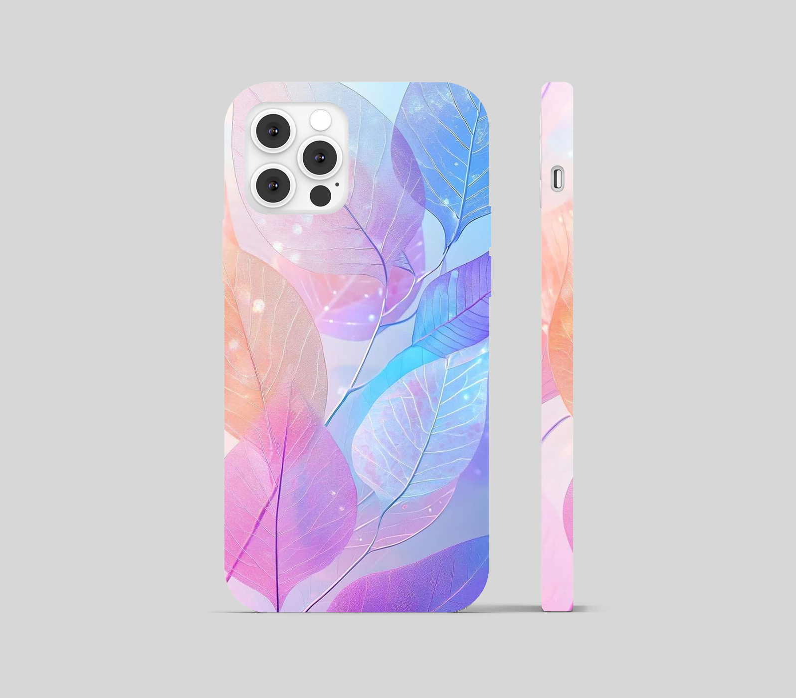 Multi Pastel Blue Aesthetic Rainbow Leaf Theme Phone Cover