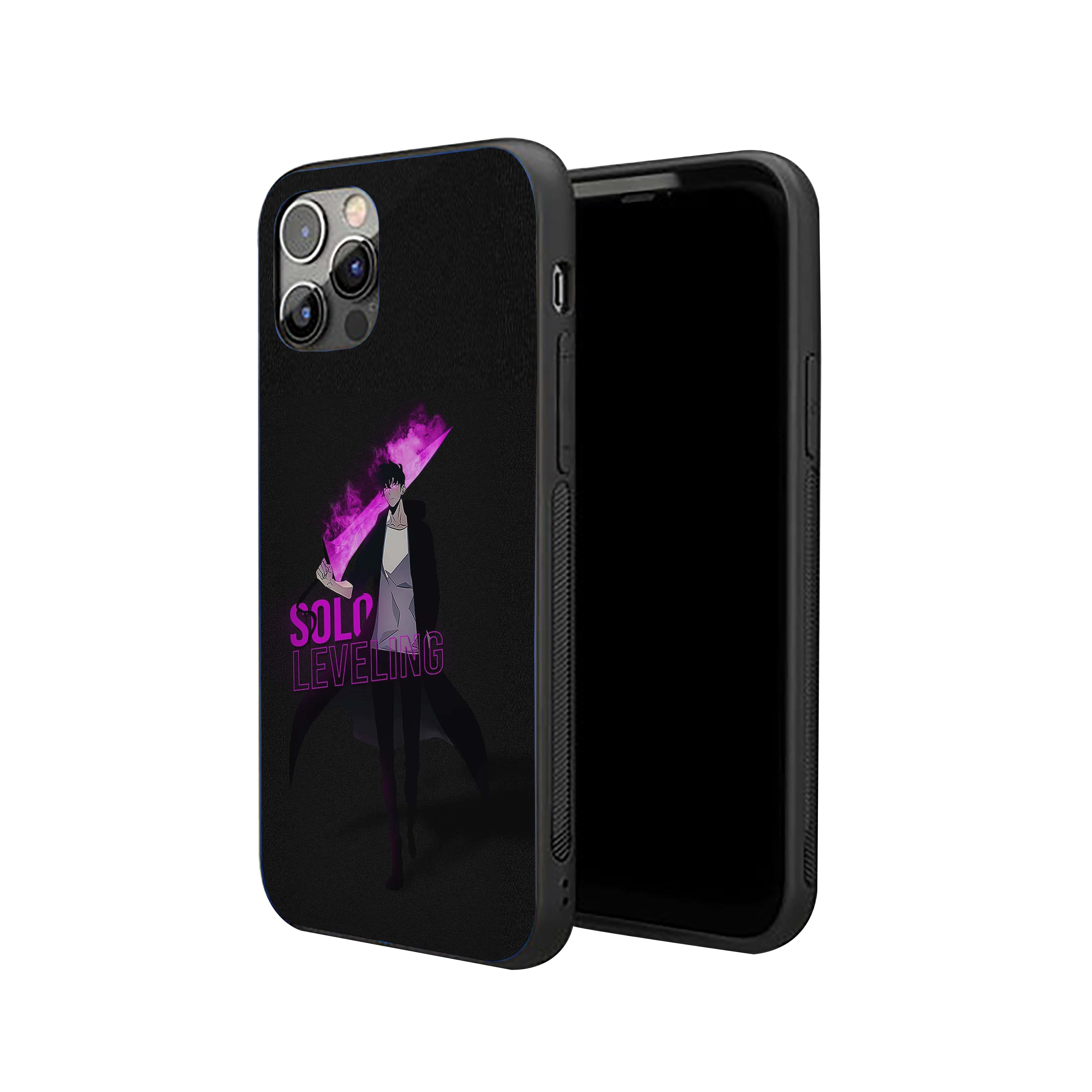Solo Leveling with a glowing magenta-purple sword Silicone Armored Phone Case