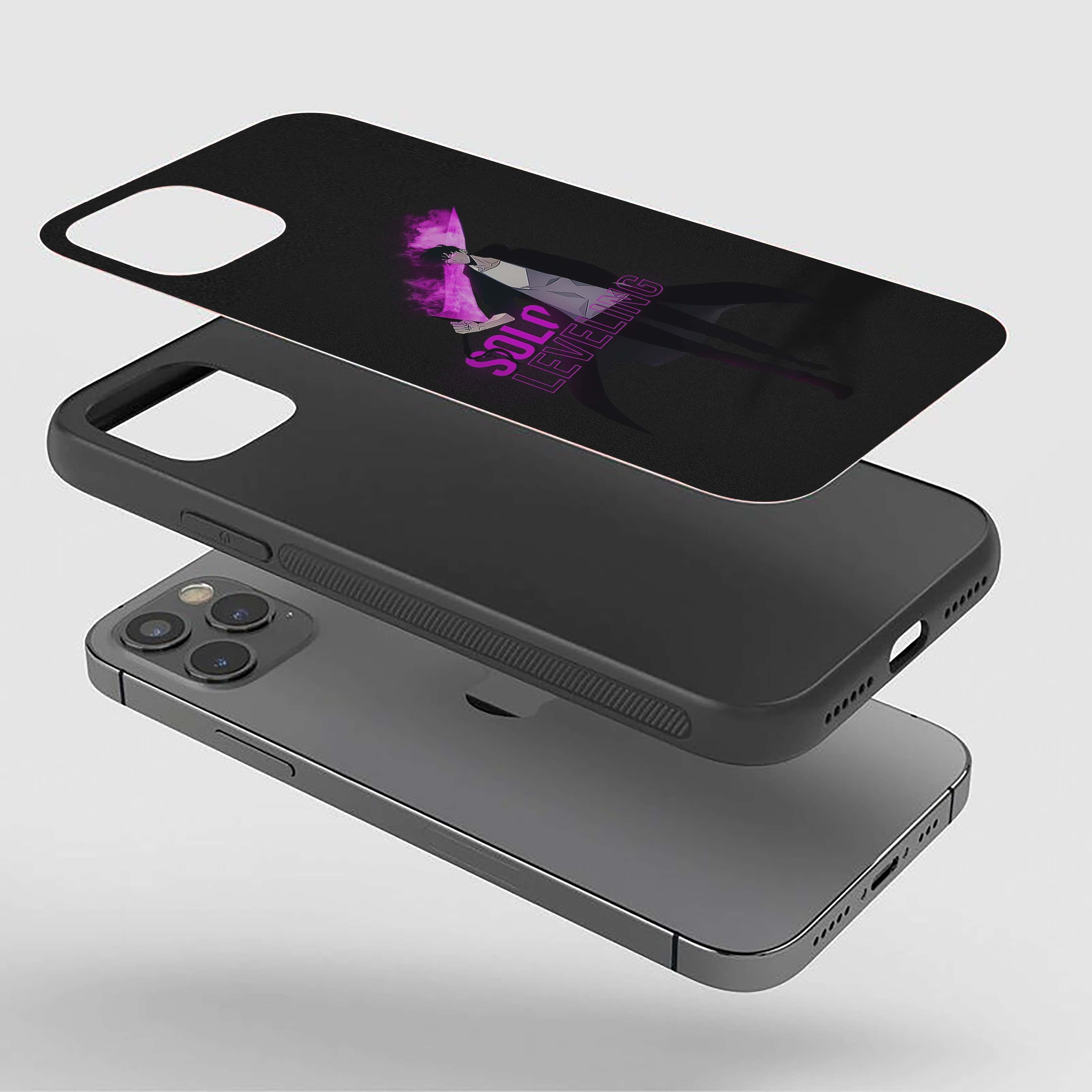 Solo Leveling with a glowing magenta-purple sword Silicone Armored Phone Case