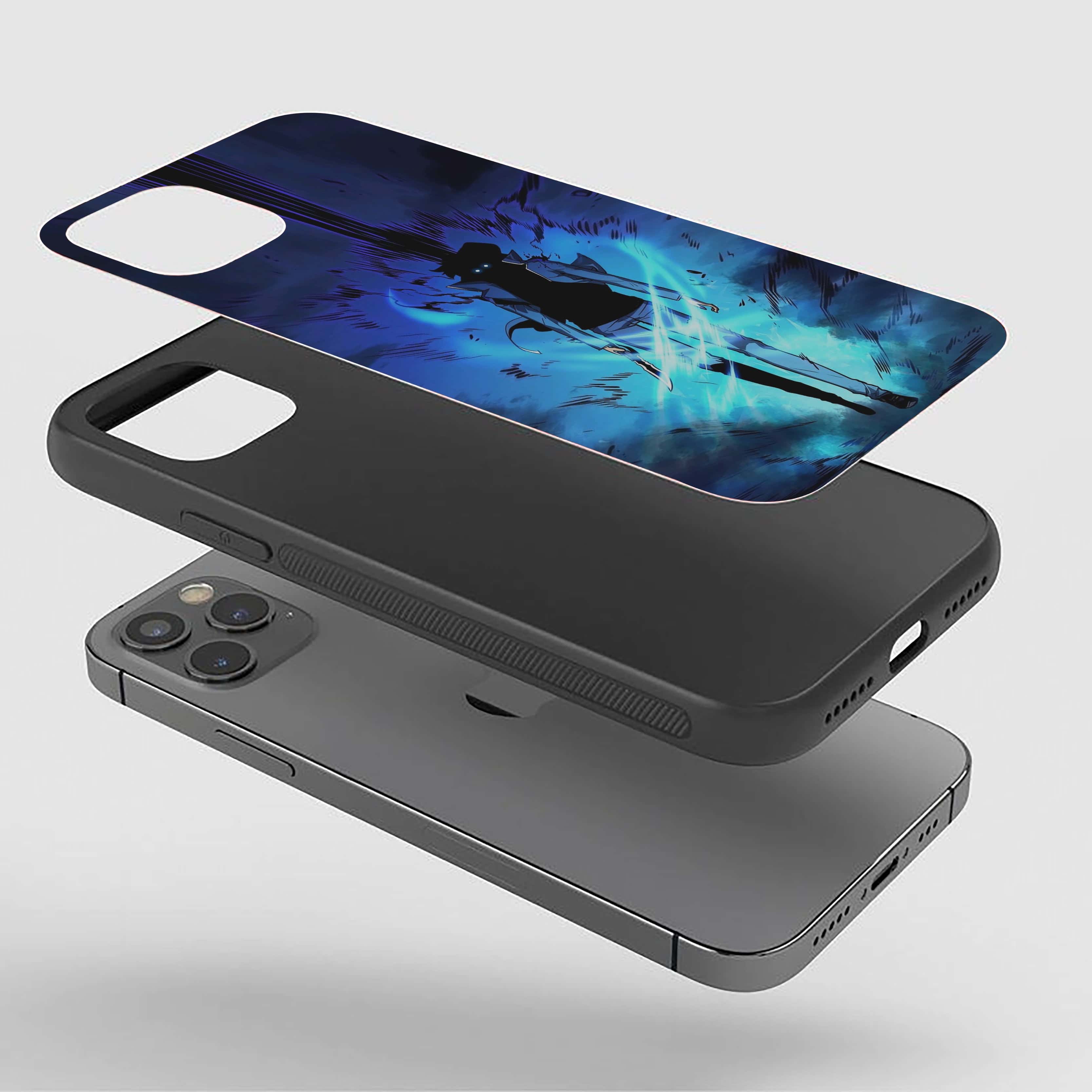 Solo Leveling with glowing blue eyes Silicone Armored Phone Case