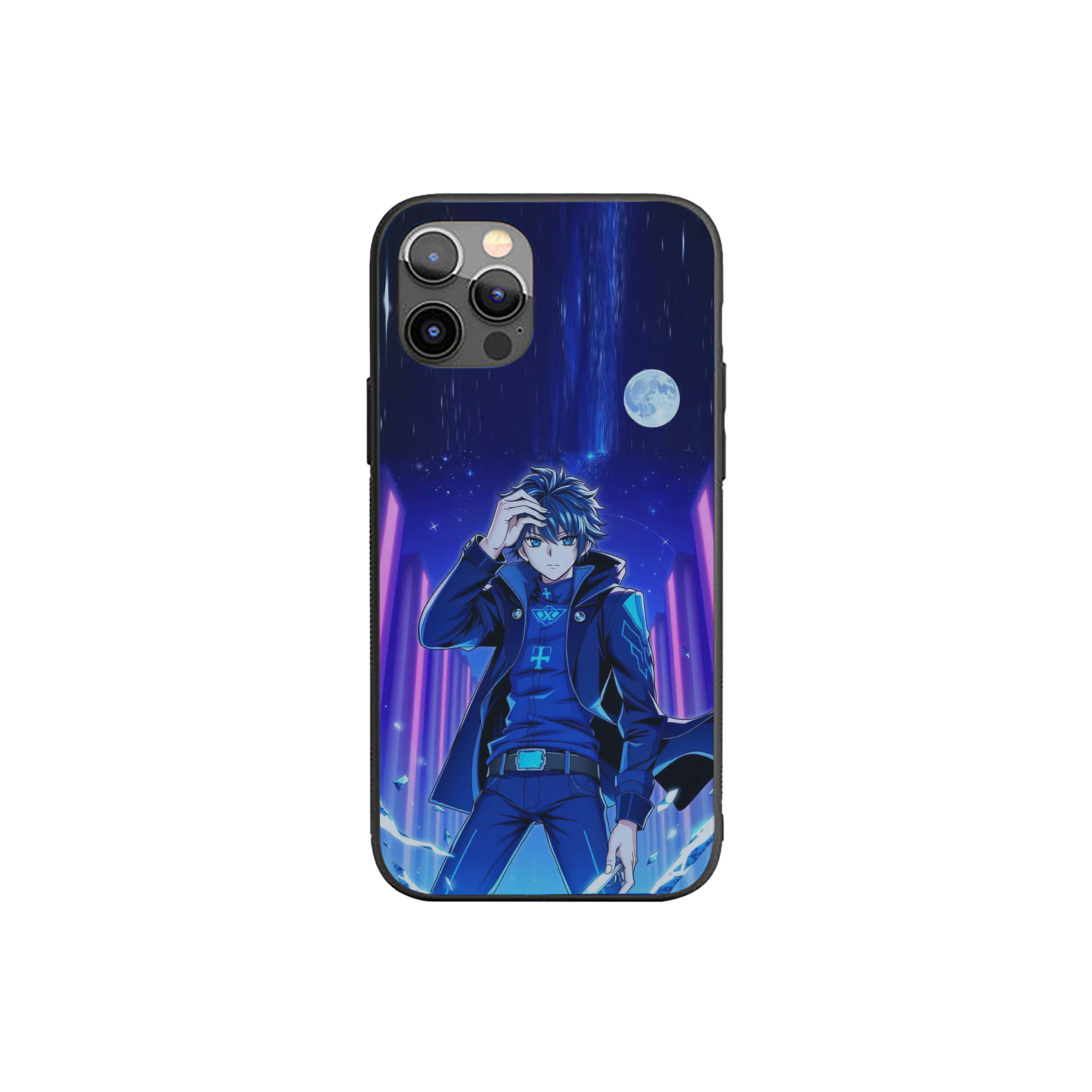 Solo Leveling in a futuristic city at night Silicone Armored Phone Case
