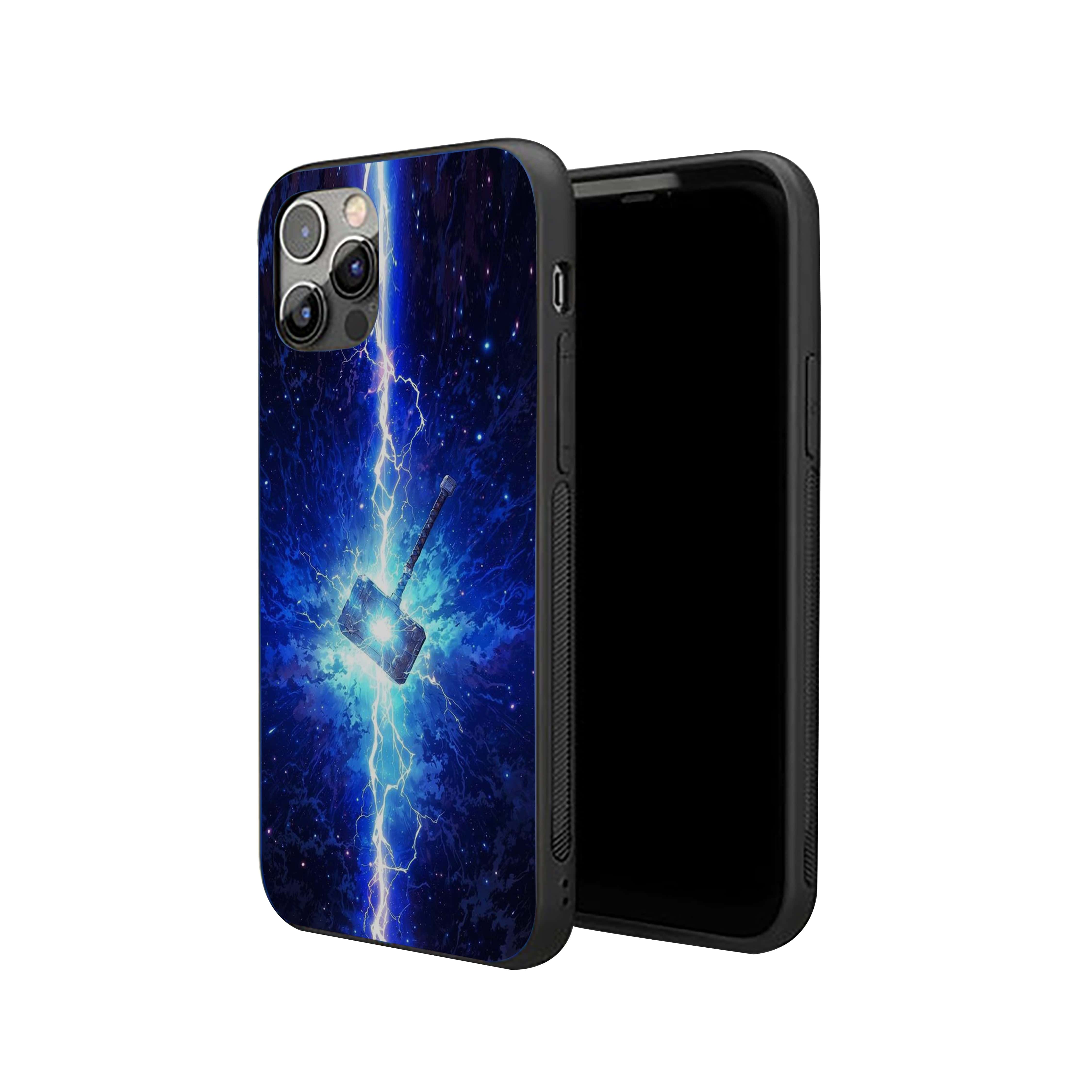 THOR Hammer with blue cosmic background Silicone Armored Phone Case