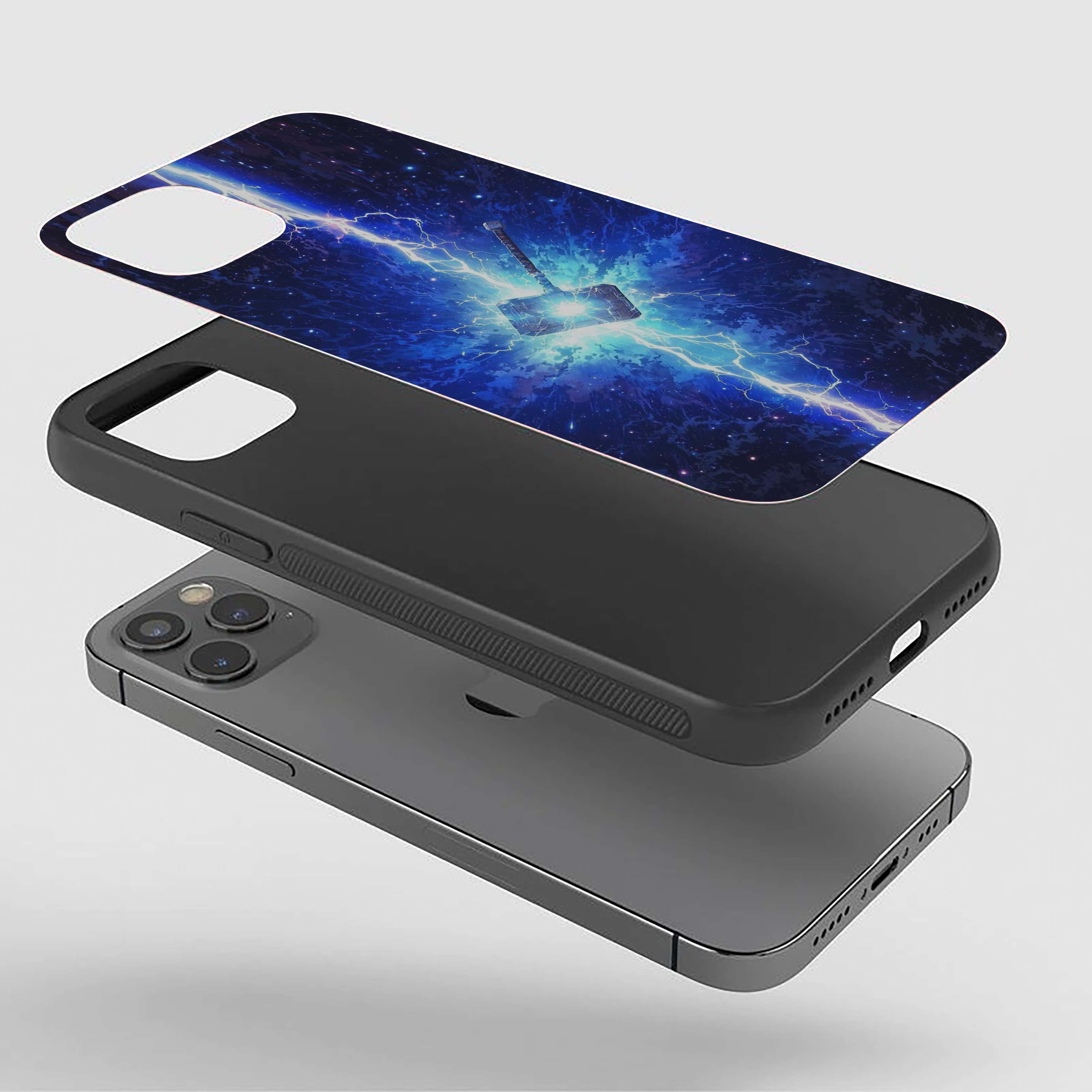 THOR Hammer with blue cosmic background Silicone Armored Phone Case