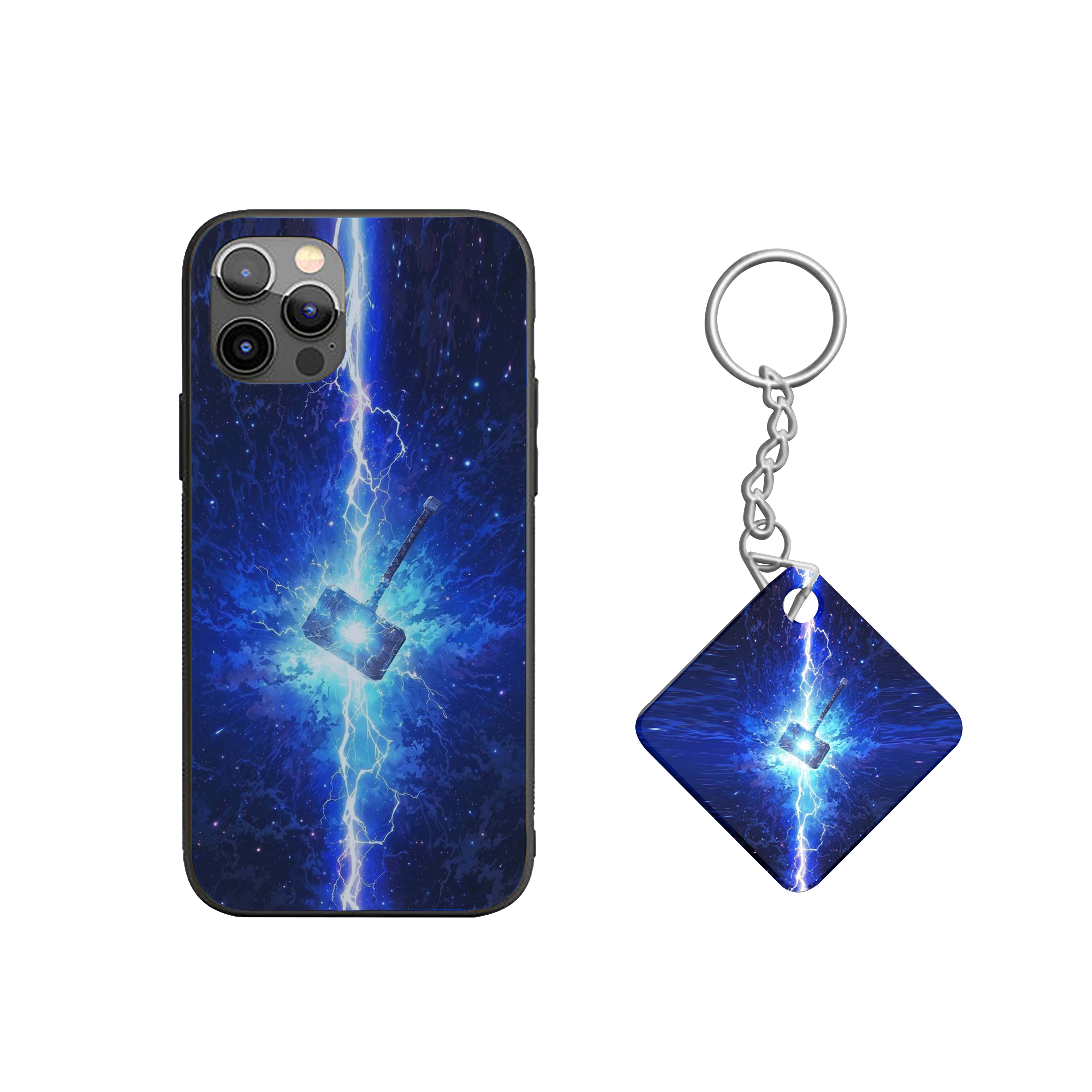 THOR Hammer with blue cosmic background Silicone Armored Phone Case