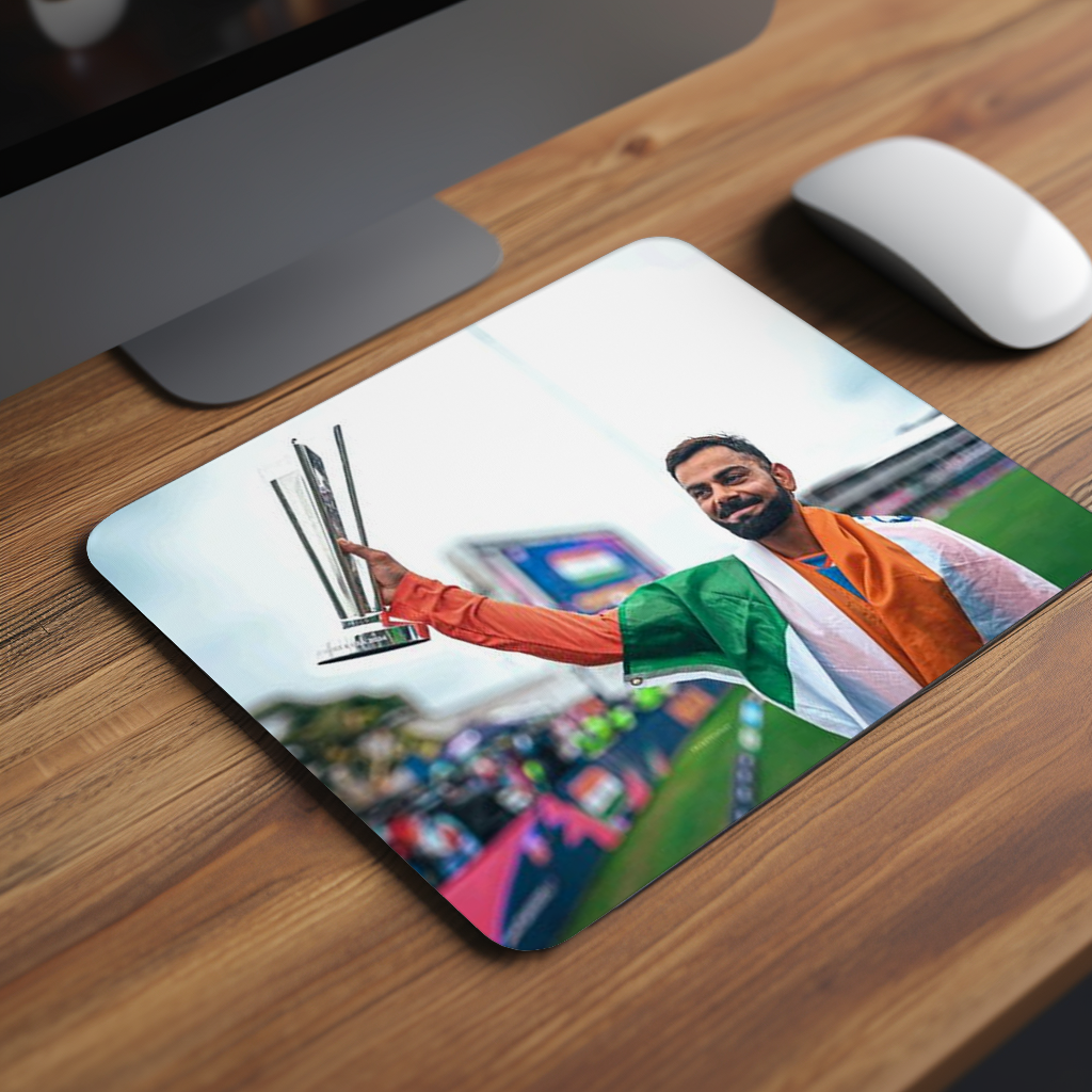 Virat With T20 Trophy Premium Mouse Pad