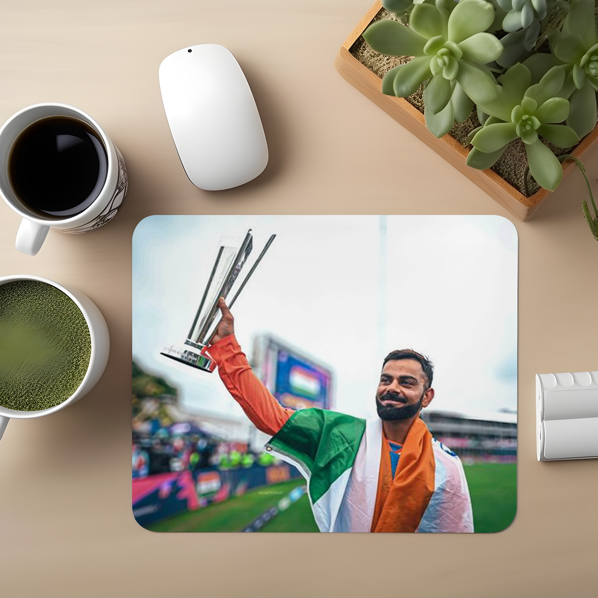 Virat With T20 Trophy Premium Mouse Pad